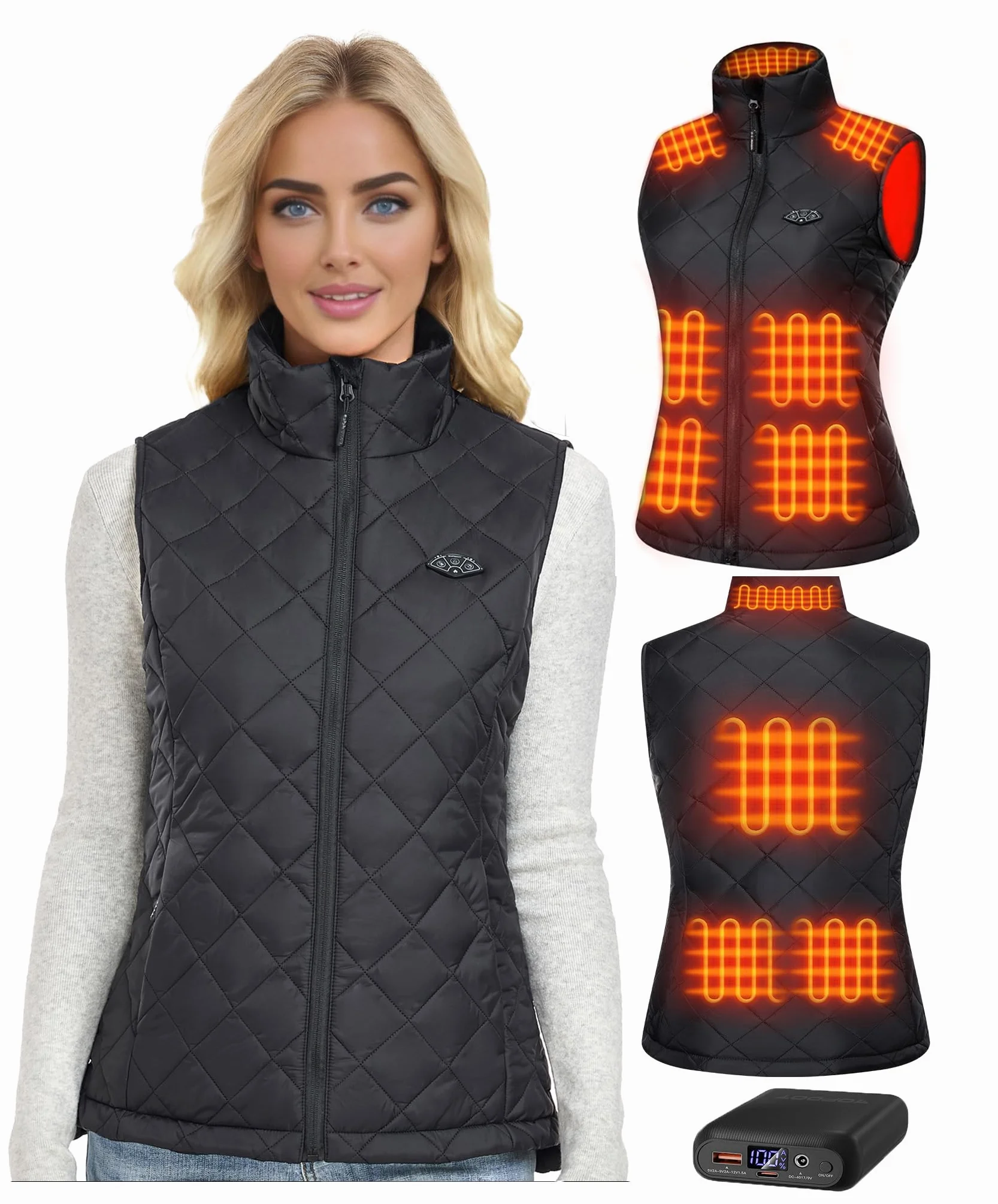Topdot Chaleco Calefactable Mujer, Térmico con Batería 7.4V 16000mAh, 10 Zonas de Calor, Ligero Eléctrico 3 Temperaturas Ciclismo