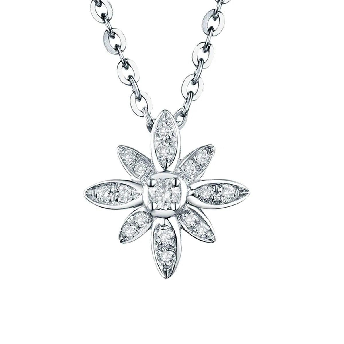 Collar con Colgante, Forma de Flores con Diamantes, Collares con Colgante de Oro Blanco de 18 Quilates para Mujeres y niñas, Regalo para el día de la Madre/Día de San Valentín, Oro Blanco
