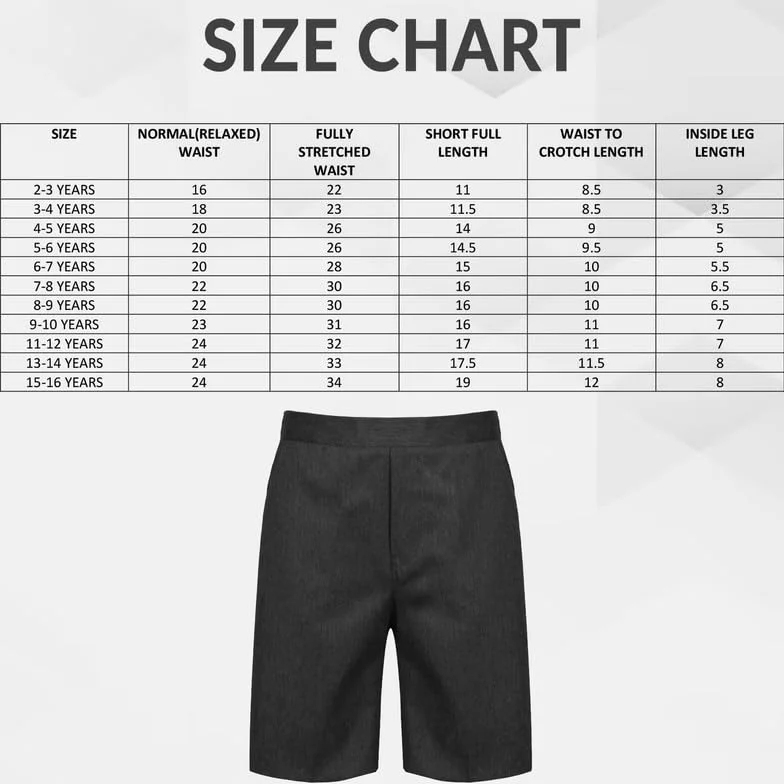 L S U Pantalones cortos escolares para niños, uniforme medio elástico, sin cremallera/clip, 2-11 años