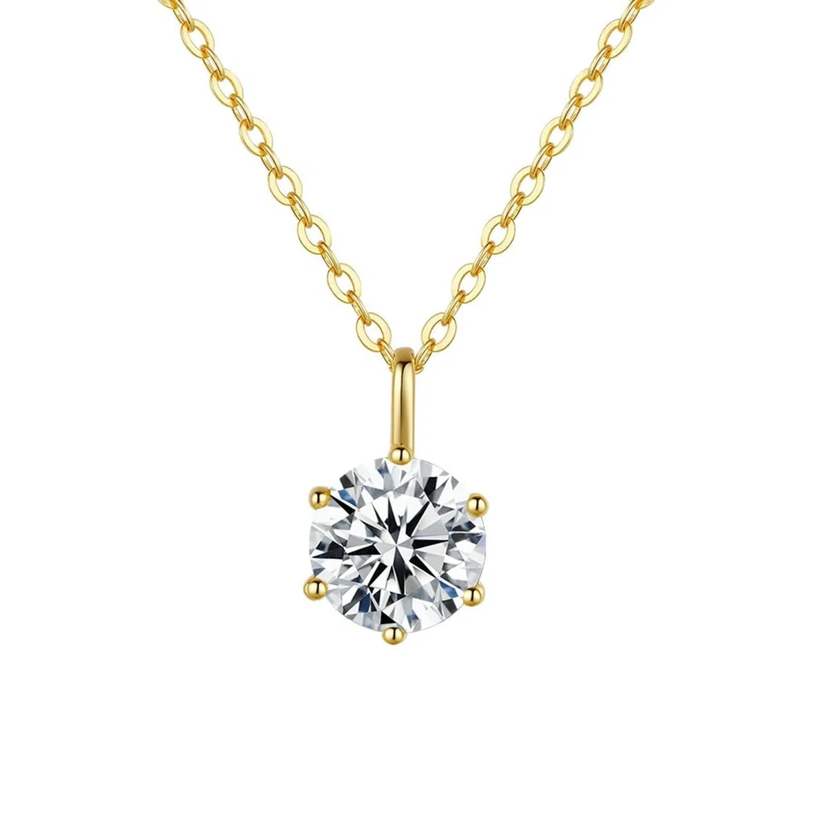 Collar de oro amarillo de 9/14/18 quilates, solitario redondo de 0,5 quilates, 1 ct, 2 quilates, 3 quilates, collares con colgante de moissanita para mujer