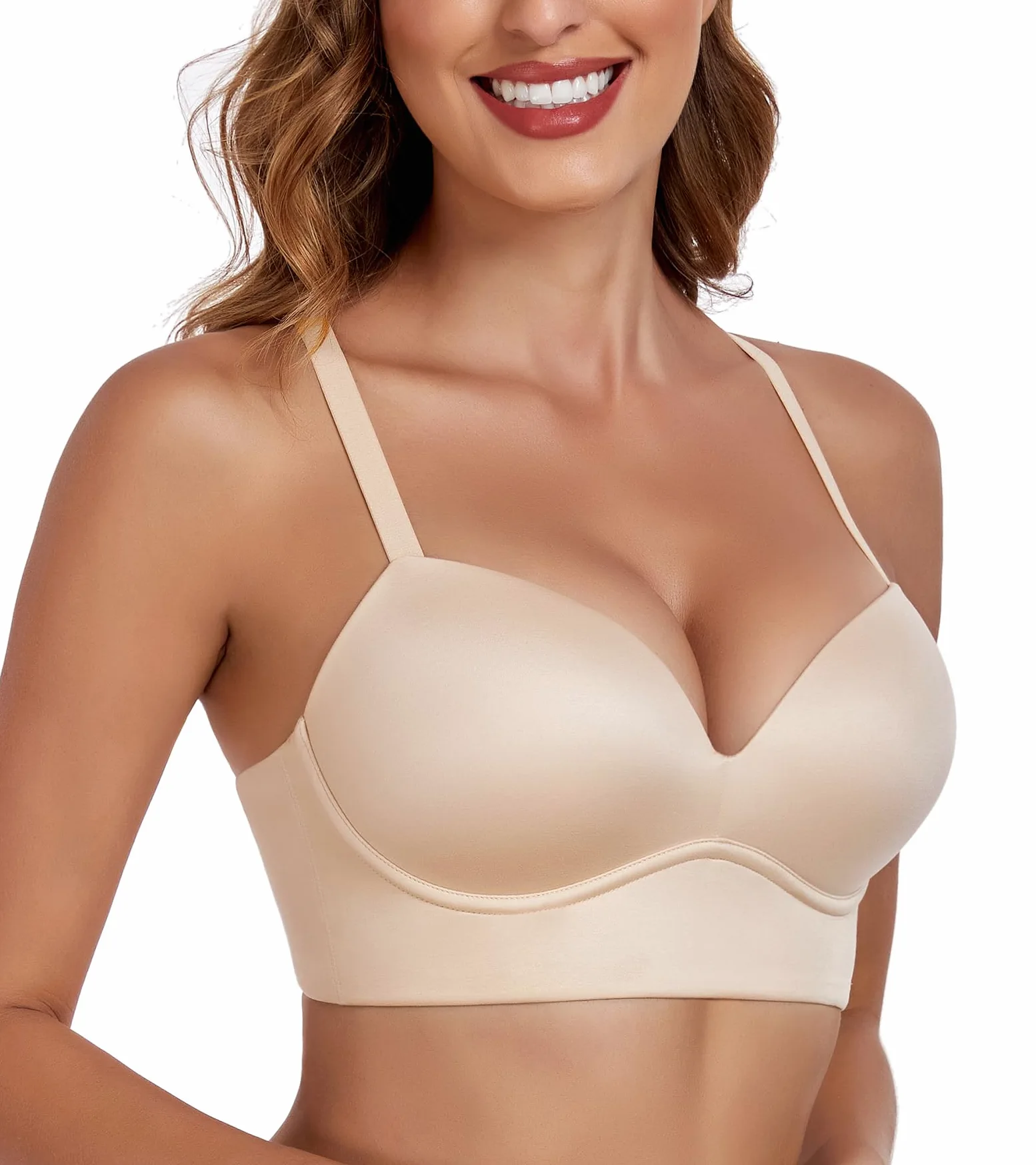 Lemorosy Sujetador push up sin aros para mujer, multidirección, convertible, escote en V, sin aros, acolchado, cómodo, brasier tipo camiseta