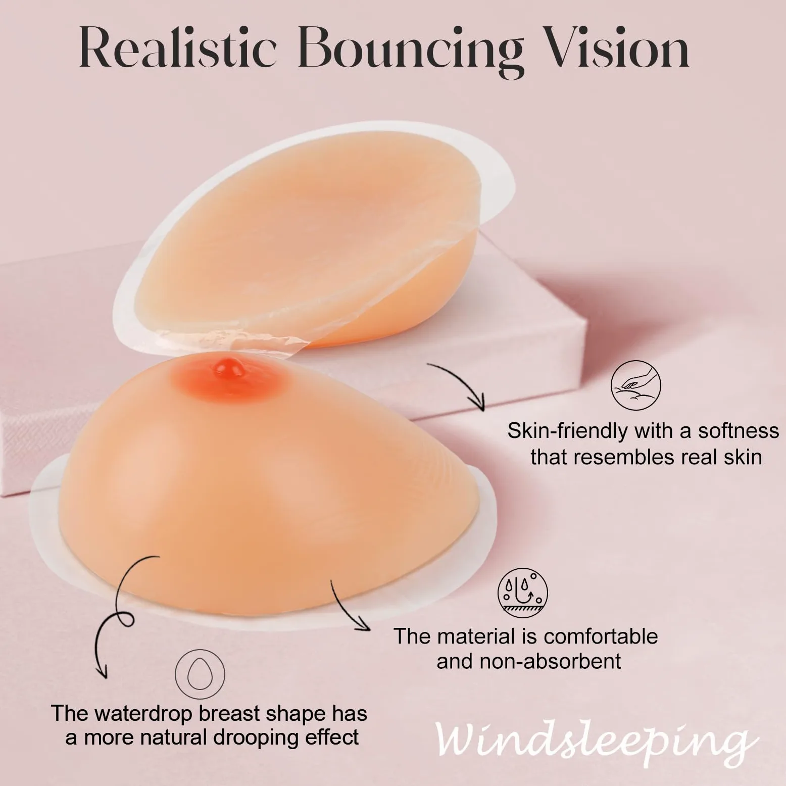 Windsleeping Prótesis de silicona autoadhesiva, forma de pecho, mastectomía, pechos falsos autoadhesivos