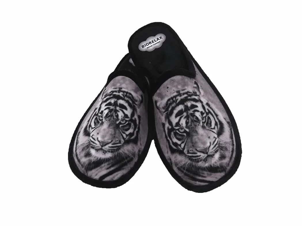 Zapatilla de Estar por casa/Hombre/Biorelax/Material :Grenoble/Suela Goma Antideslizante/Cámara de Aire/Estampado Tigre