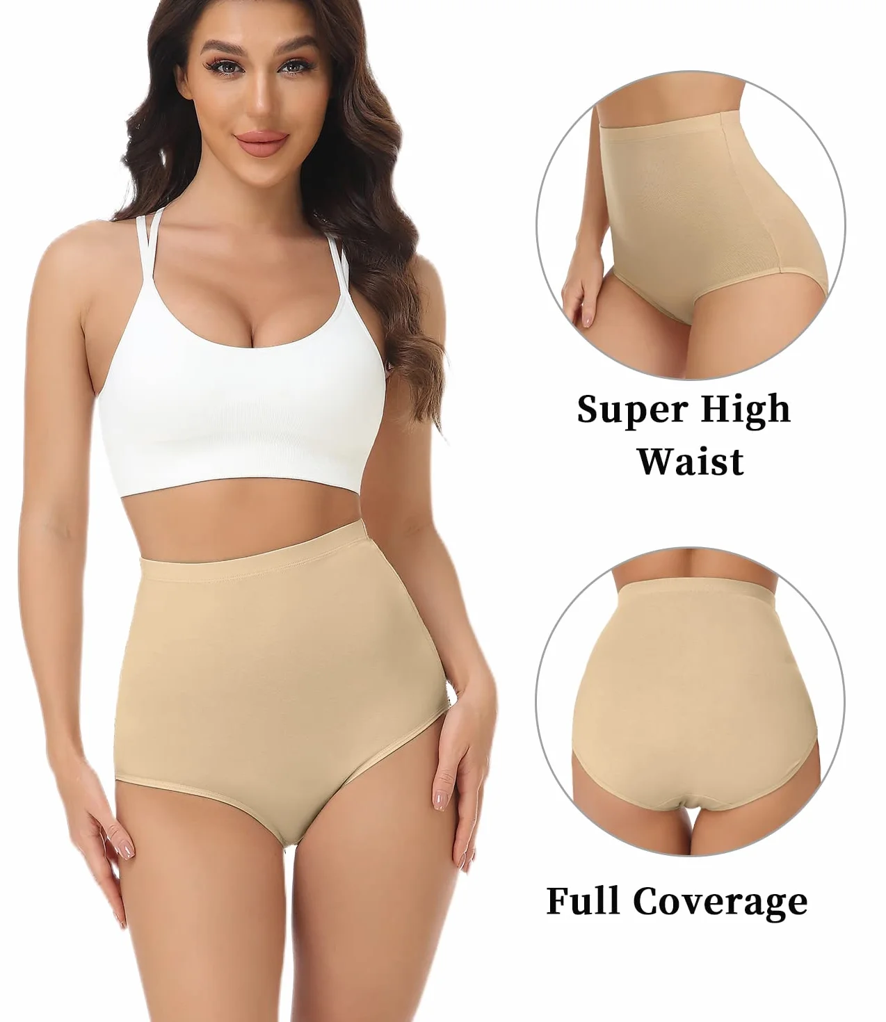 Wirarpa Bragas Mujer Algodón Elásticas Cintura Alta Pack de 4