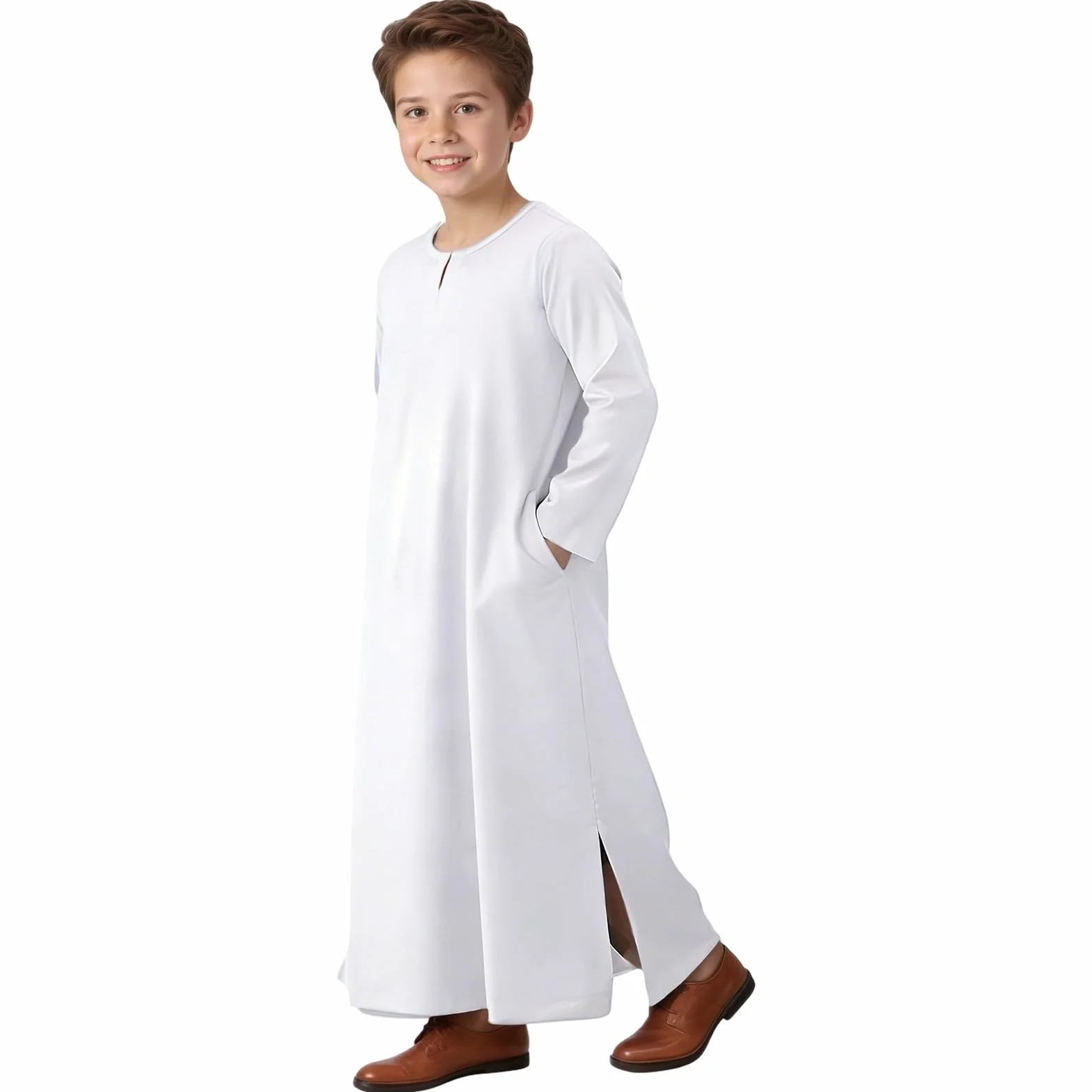 Ropa de oración para niños Ropa islámica Niños Abaya Niño Manga Larga Caftán árabe Con Bolsillo Vestidos Musulmanes Largos Islam Thobe Musulmana Túnica Dubai Túnica árabe
