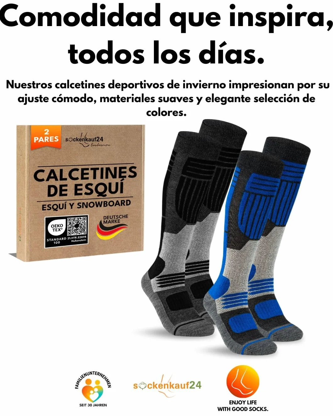 sockenkauf24 2 Pares Calcetines Esquí para Hombre Lana Merino