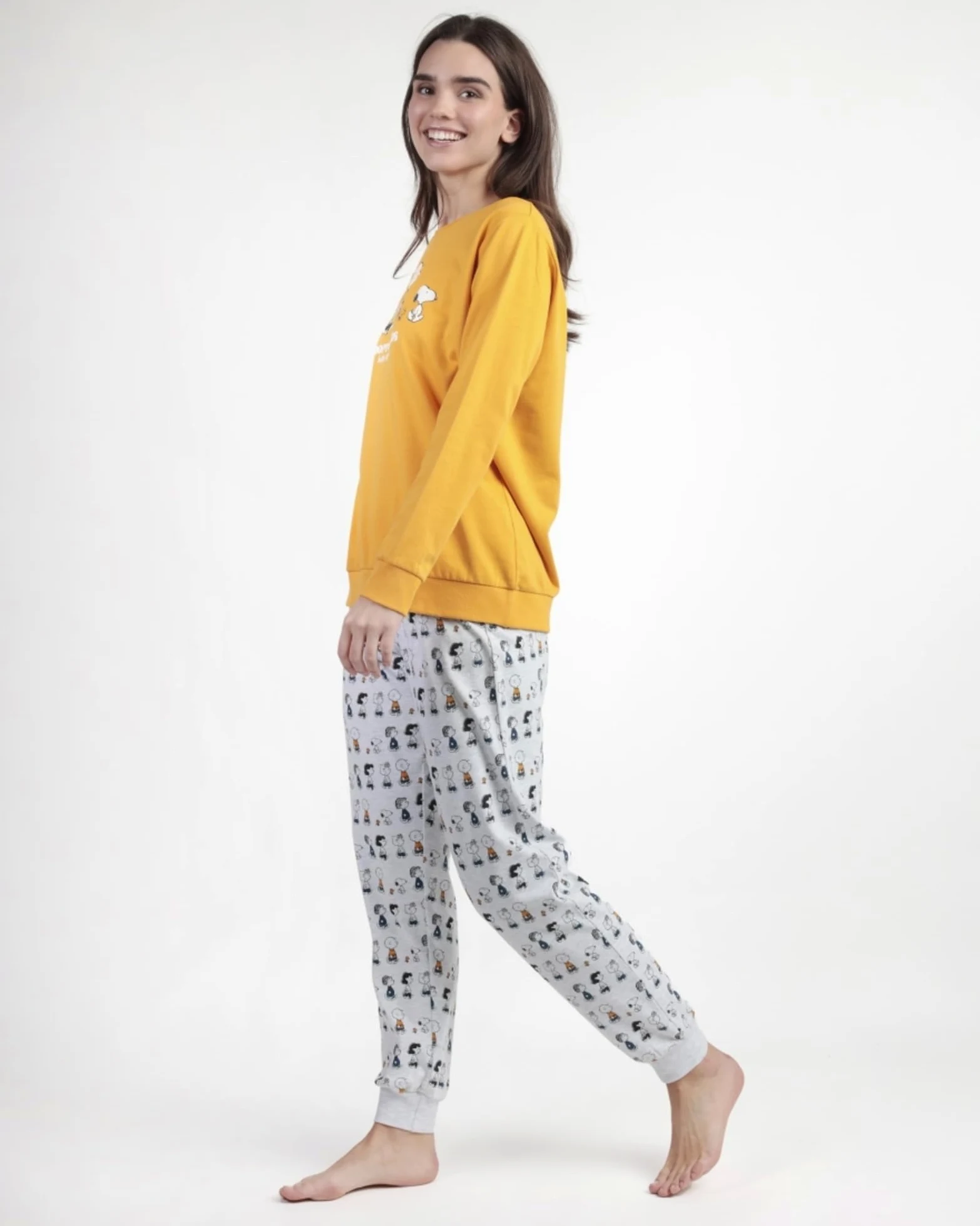 PEANUTS Pijama Manga Larga Felpa Snoopy&Friends para Mujer