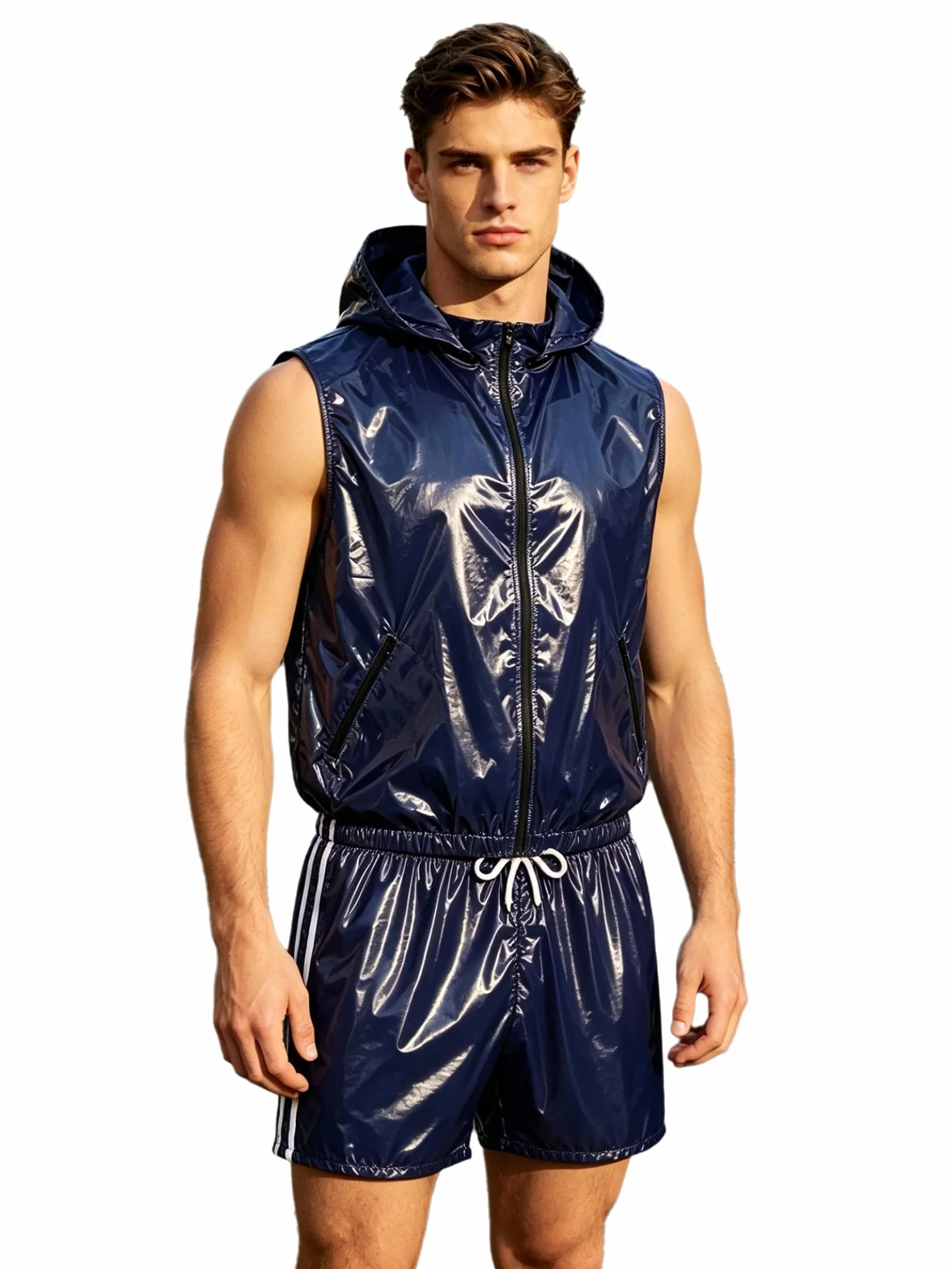 Sywiyi Hombre Streetwear Traje Deportivo Hombres Tracksuit Dos Piezas Top | Conjunto Trajes Actuación En Escena,Cintura Elástica,Abrigo Sin Mangas,Gimnasio,Golf,Ropa Casual,Ciclismo,Vacaciones