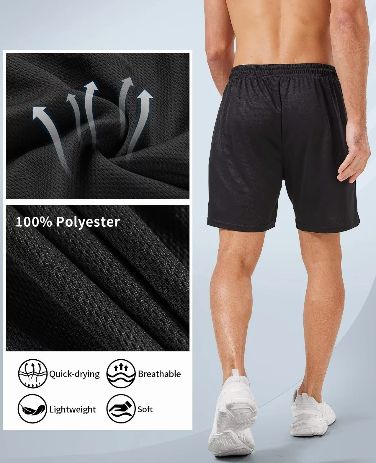 lomsoe Paquete de 5 pantalones cortos deportivos para hombre de 5 pulgadas, pantalones cortos de malla para correr para hombre, de secado rápido, ligeros, para gimnasio, con bolsillos, Negro, negro