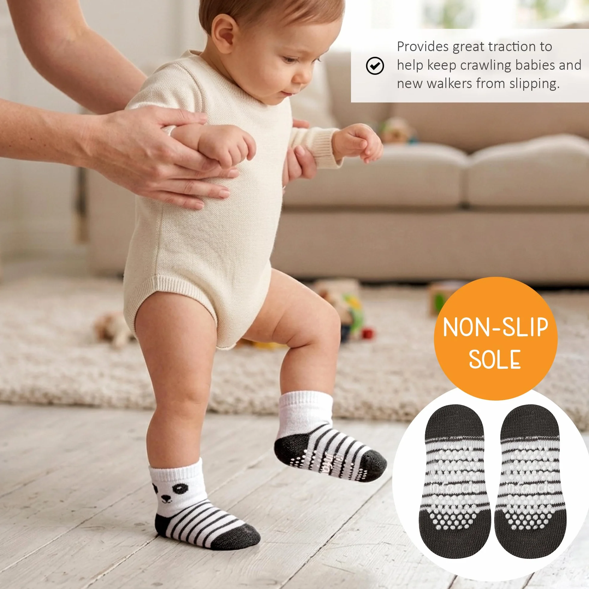 Calcetines para bebé con pinzas de 0-6 y 6-12 meses, suela antideslizante para caminar segura, puños acanalados unisex para permanecer en su lugar, 12 pares