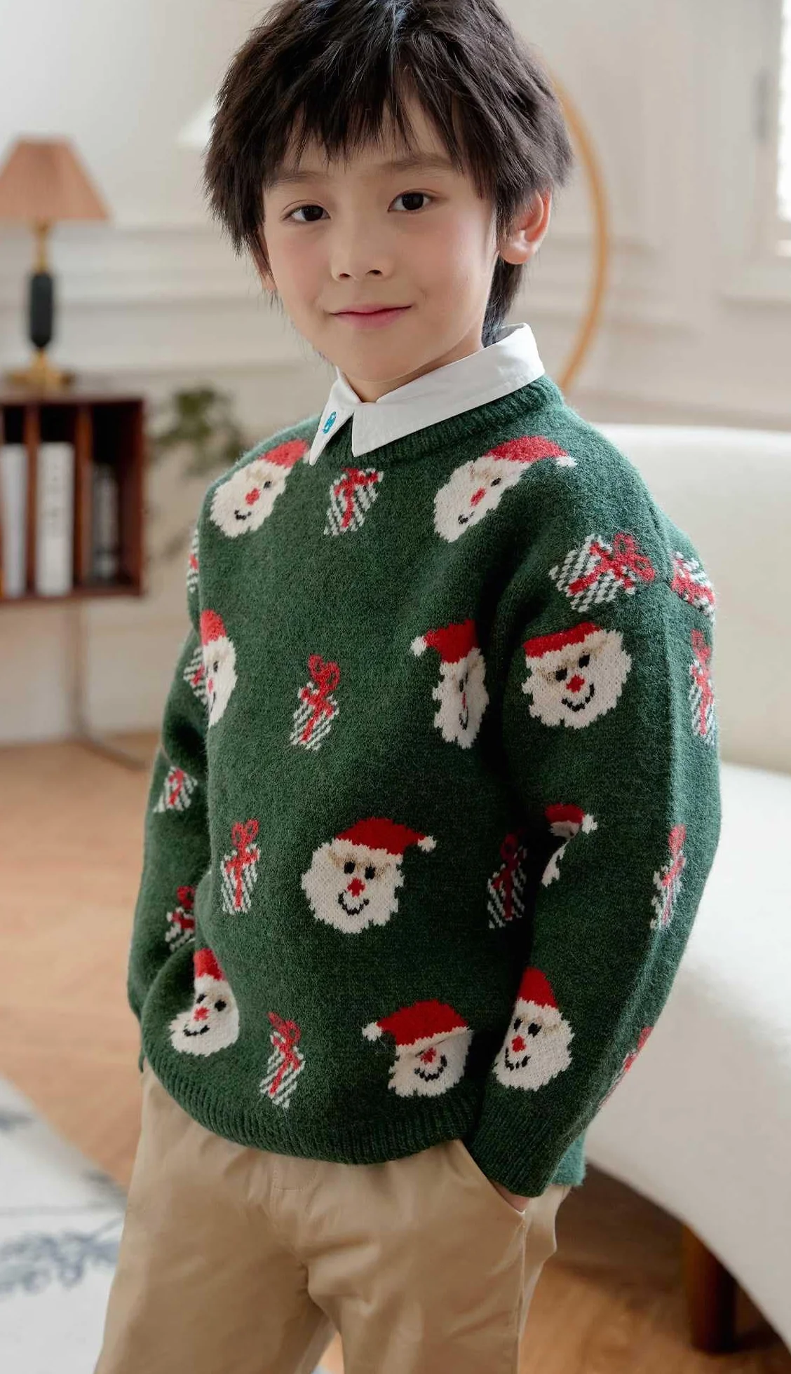 SMILING PINKER Jersey de Navidad para niños, Papá Noel, muñeco de nieve, reno, suéter de punto grueso para niños, otoño e invierno