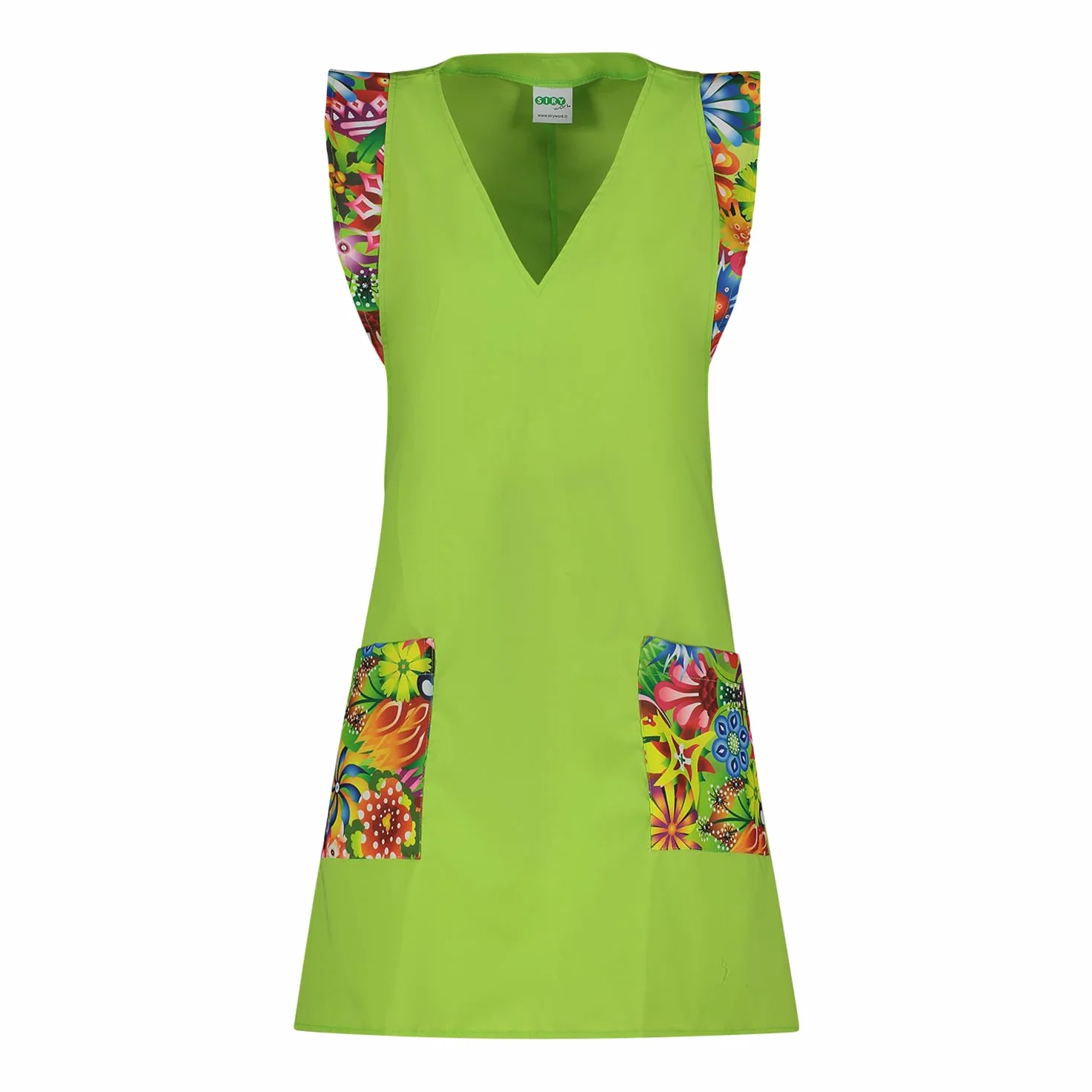 Siry Work Cubrevestido de mujer con cuello en V, 2 bolsillos, art. Mariposa 35% algodón 65% poliéster Made in Italy, ideal para esteticistas, peluquerías, camareras, panaderías, limpieza de mujeres