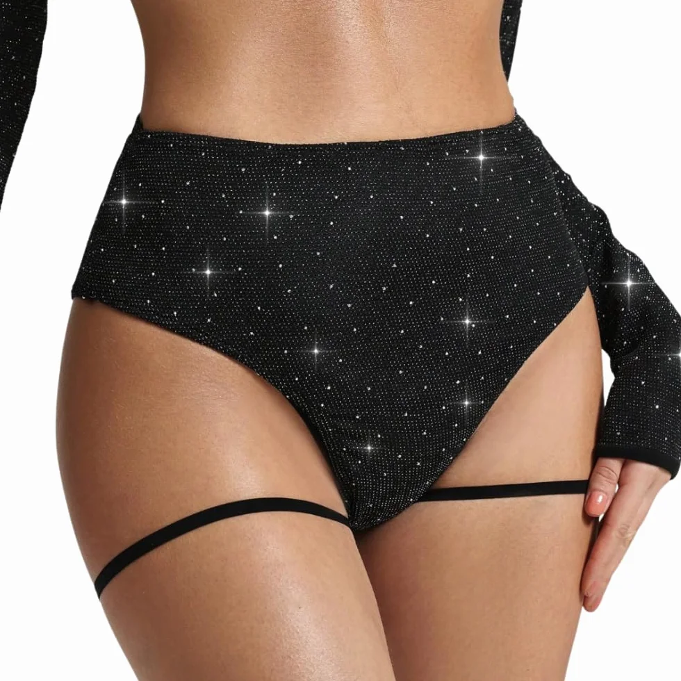 Brillante Short Pole Dance Mujer Tiro Alto Negro Talle S