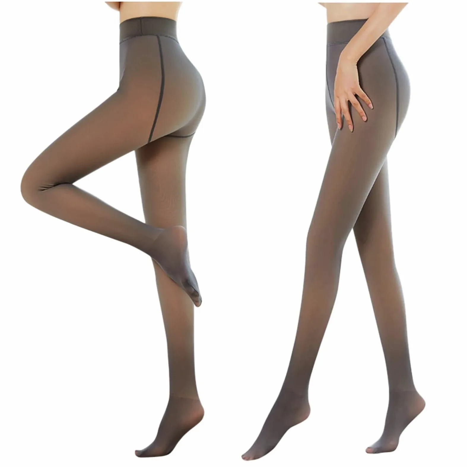 MJGkhiy Medias de forro polar para mujer, largas, efecto transparente, medias de talla grande, curvas, medias térmicas de cintura alta, de invierno, medias de felpa elásticas, medias acolchadas de