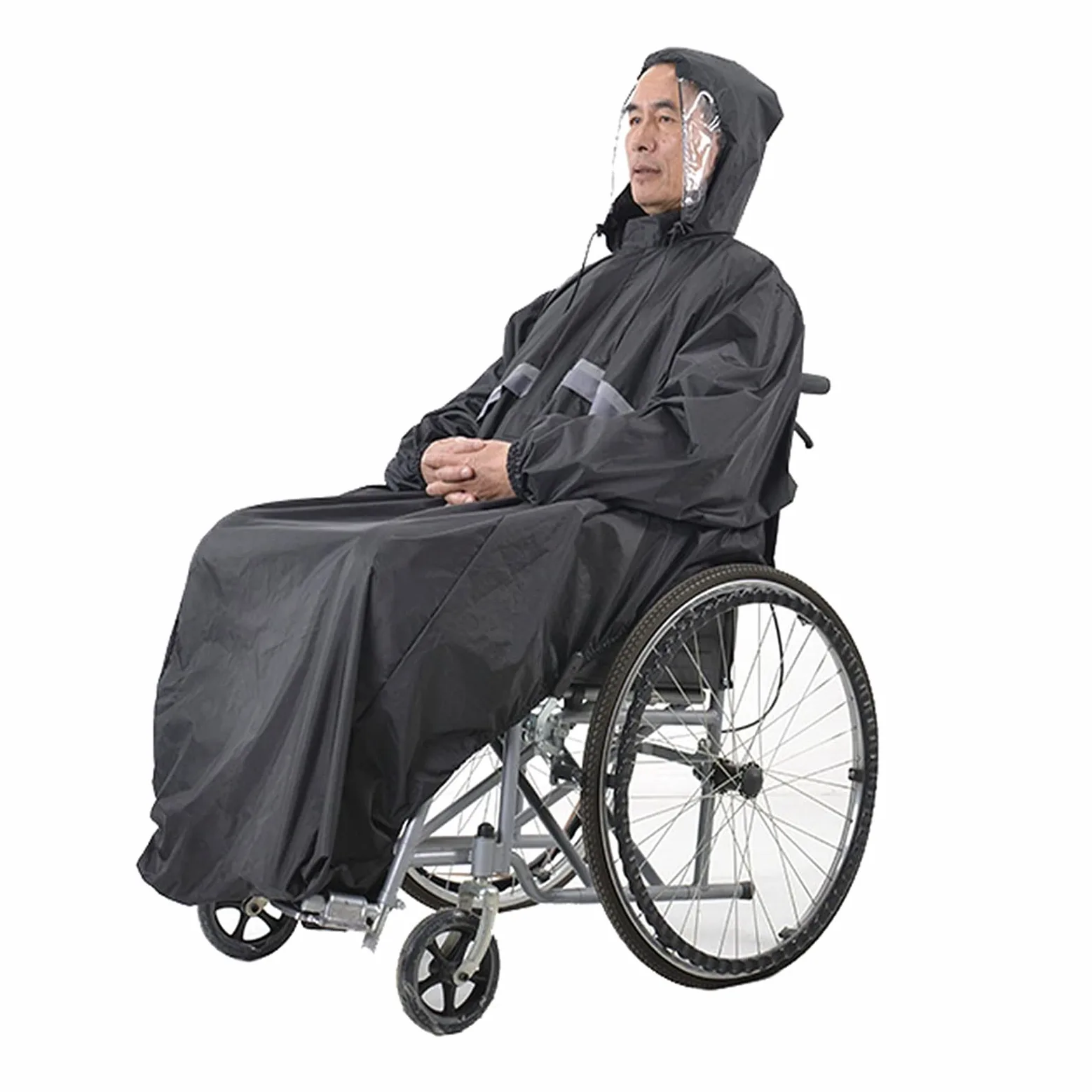 Poncho impermeable para sillas de ruedas, capa de lluvia con manga con capucha, tiras reflectantes, impermeable para ancianos y pacientes
