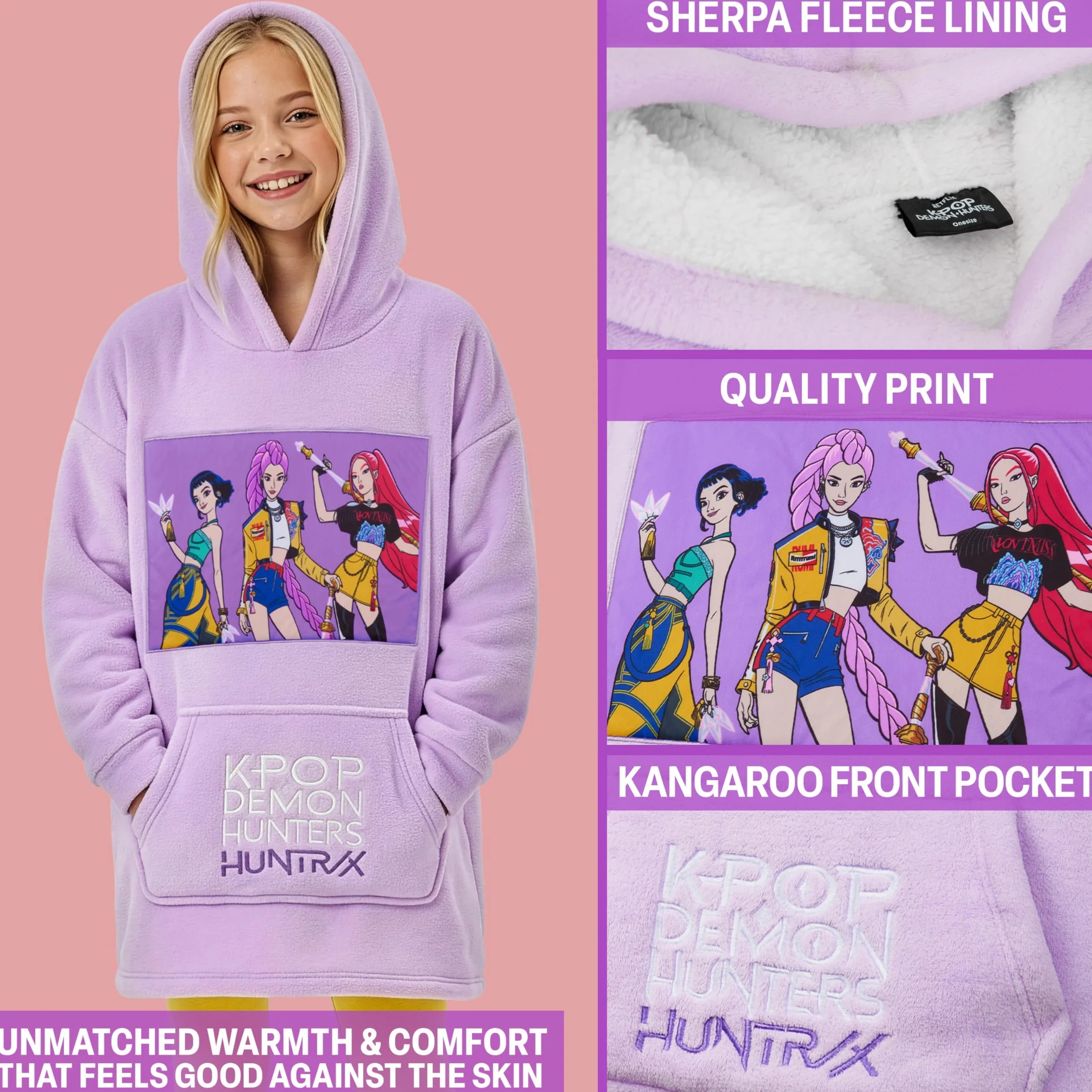 KPop Demon Hunters Oficial Huntrix Sudadera Manta con Capucha para Niñas, Hoodie Oversize con Bolsillo