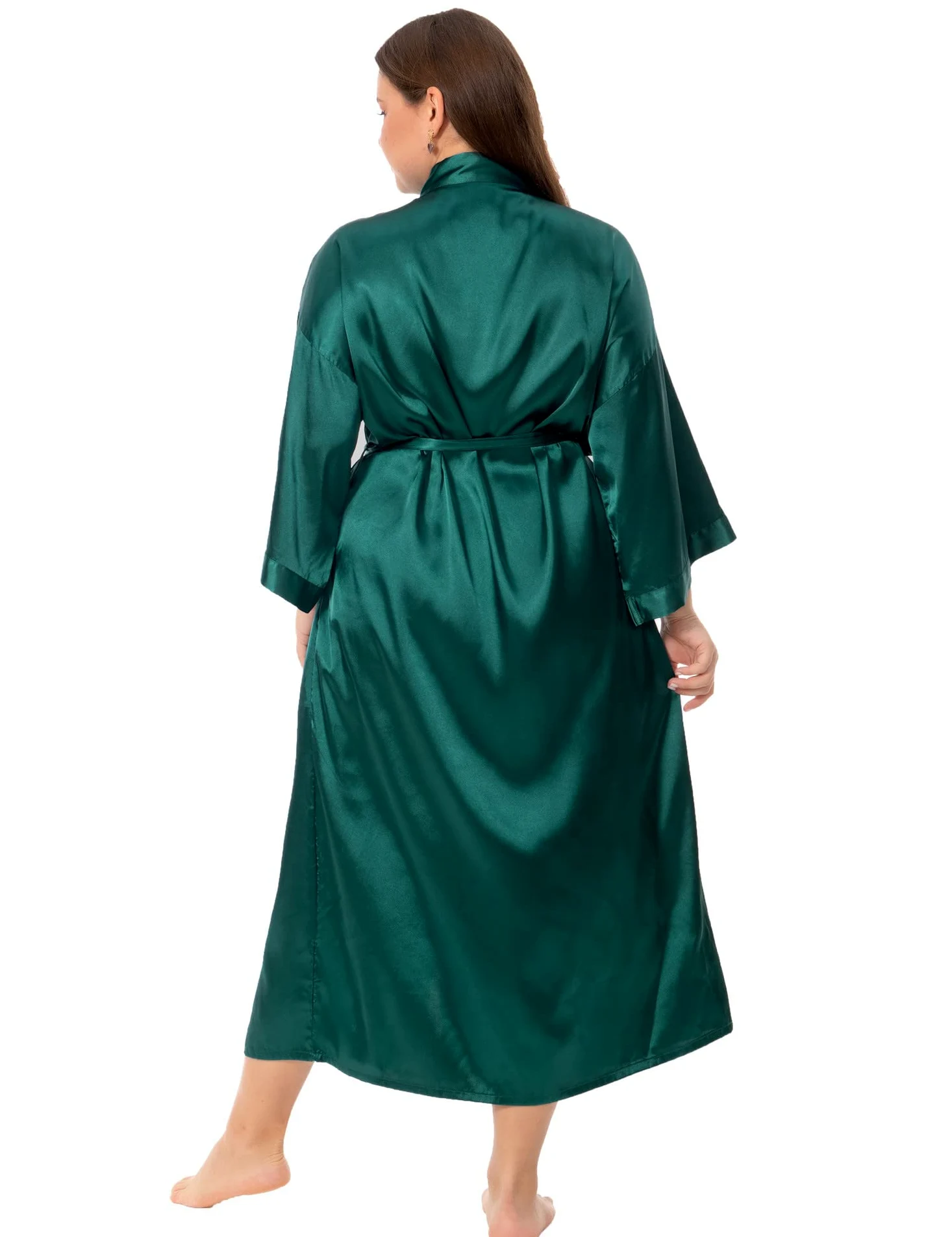 Bata larga de satén floral para mujer, talla grande, de seda, kimonos florales de pavo real, ropa de dormir.