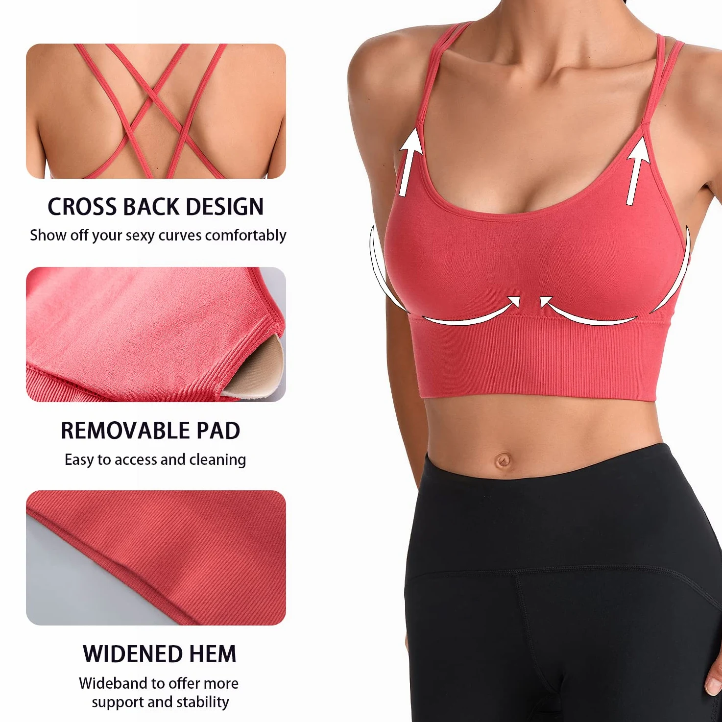 HANERDUN Sujetador Deportivo para Mujer Cómodos Tirantes Finos con Almohadillas Extraíbles para Yoga, Gimnasio Correr