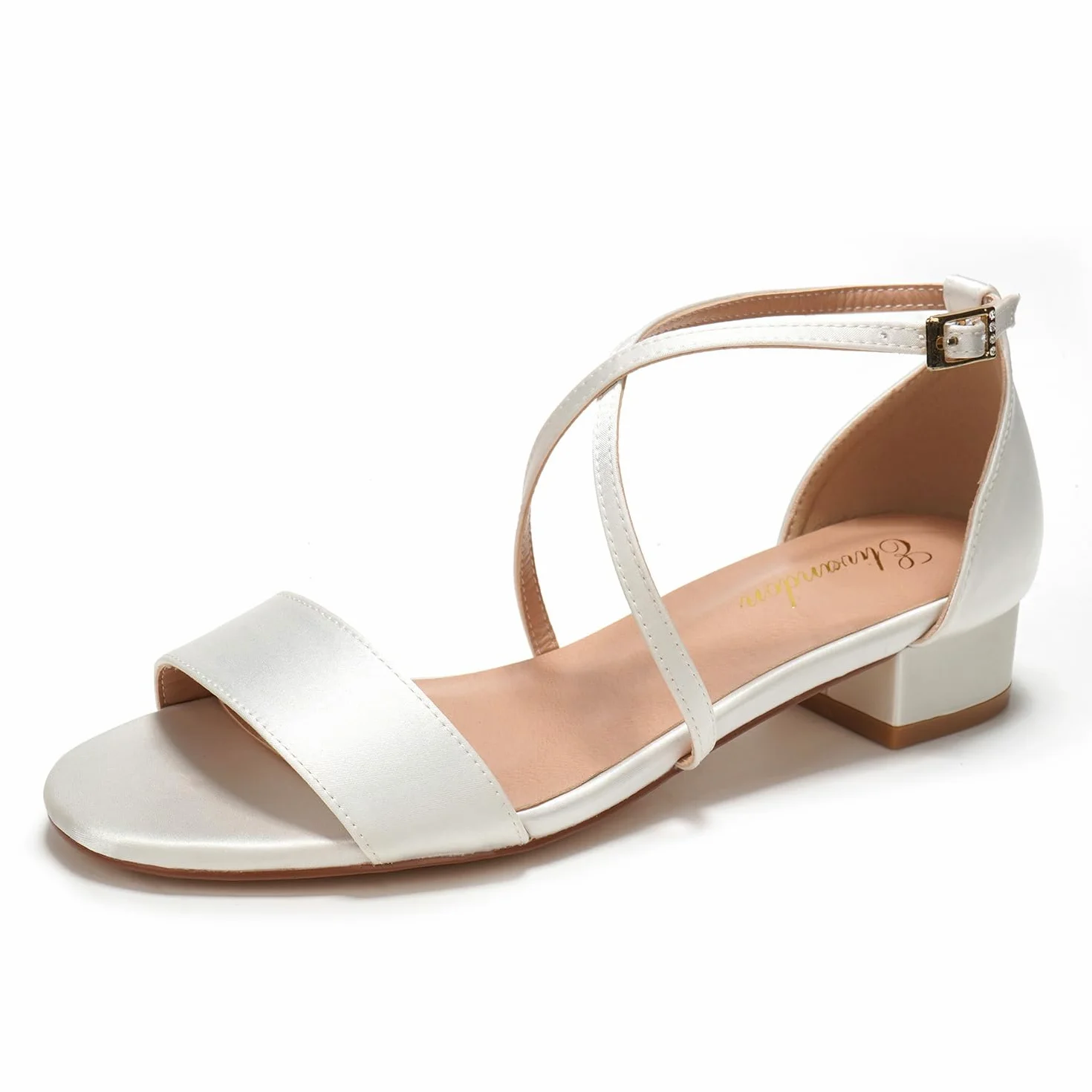 Elivandon J1584 Mujer Satén Tacón Bajo Noche Sandalias Open Toe 3cm Bloque Tacón Satén Zapatos de Tacón Noche Fiesta Nupcial Novia Boda