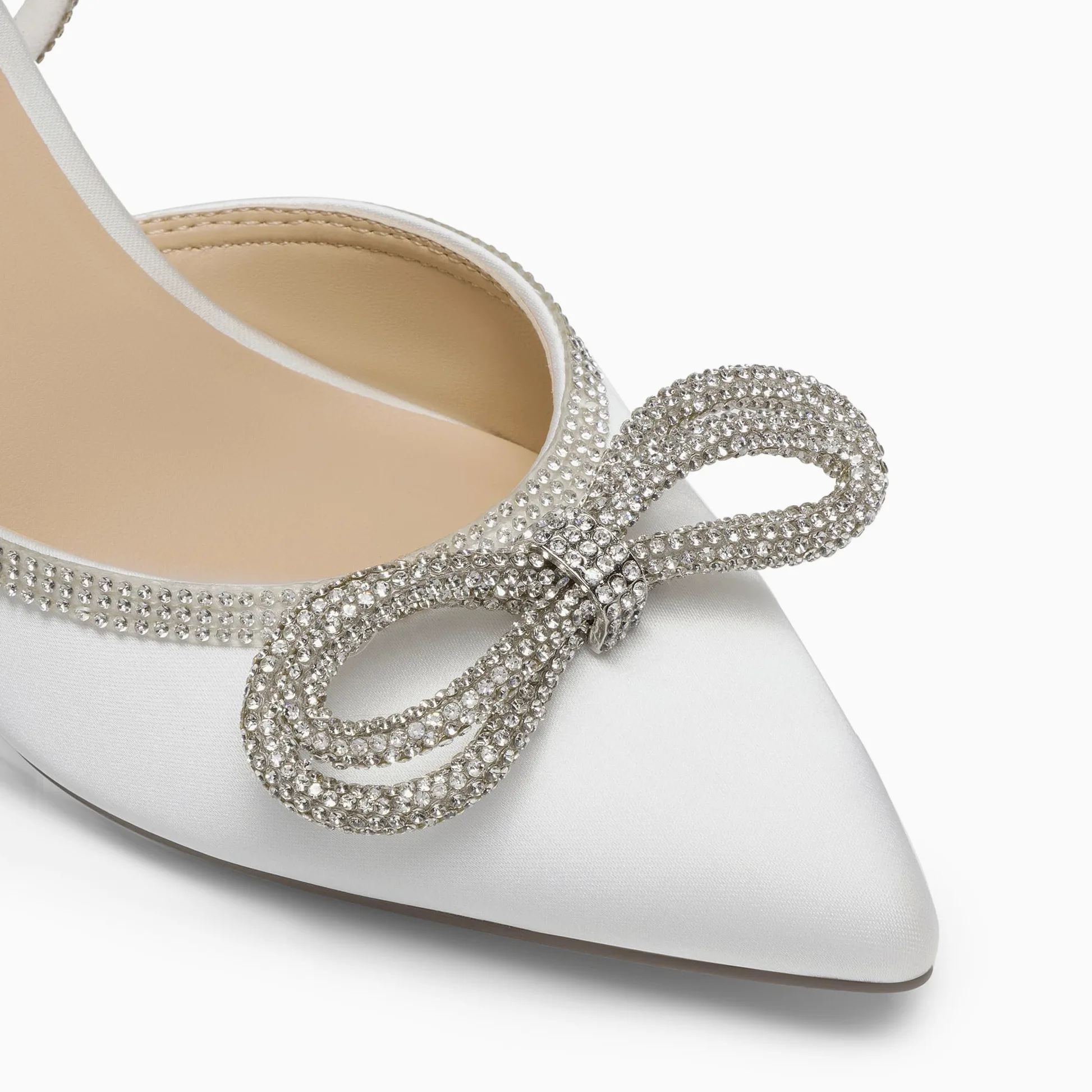 DREAM PAIRS Tacones Gatito Rhinestones | Tejido brillo/satén, lazos dobles piedras, hebilla strass, punta afilada, tacón 7cm.