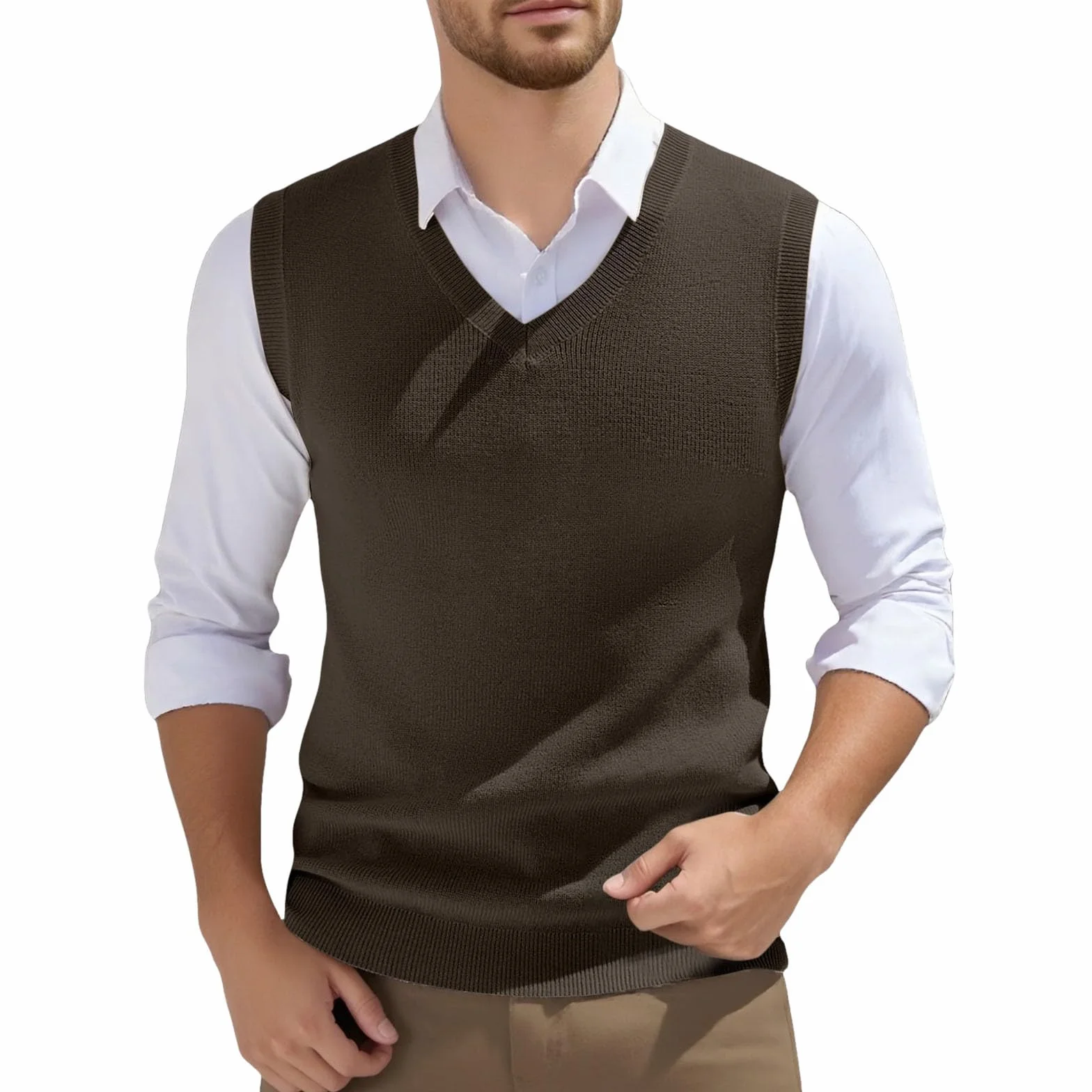 Jersey sin Mangas Hombre Invierno Chaleco Hombre Casual Algodon Suéter con Cuello en V Jerséis Esencial Chaleco de tejido de punto Hombre Traje Chalecos de Vestir Elegante de Fiesta Color