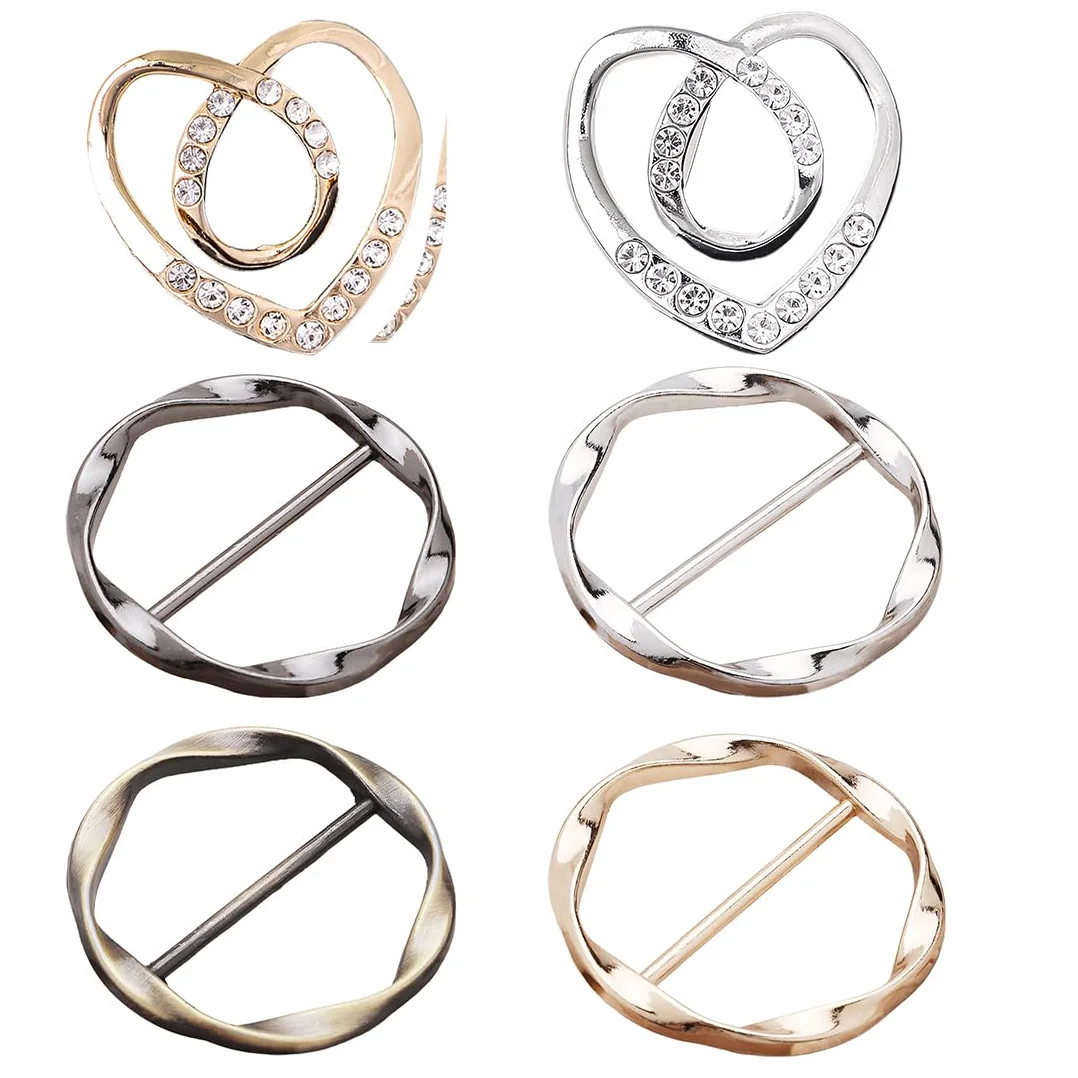 Clip de Anillo Estacionario para Camisetas Clip de Anillo de Mujer Clip de Círculo de Metal Hebilla de Moda Clip de Cintura para Corbata Clip para Bufanda Hebillas de Camiseta Juego de 6 Clips