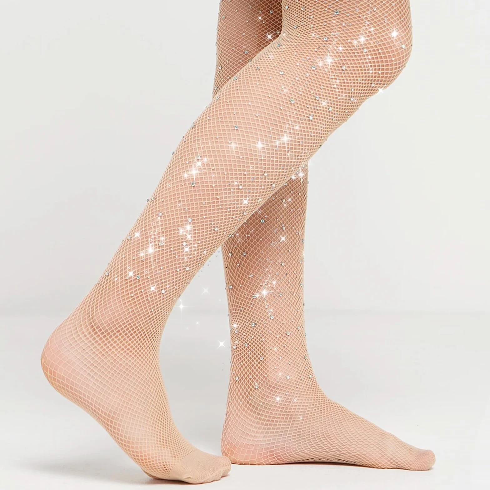 ElevateTech Medias de Red para Mujer, Collants de Cintura Alta de Red en Tono Brillante Color Piel para Baile, Carnaval, Fiesta, Banquete, Espectáculos, Regalos