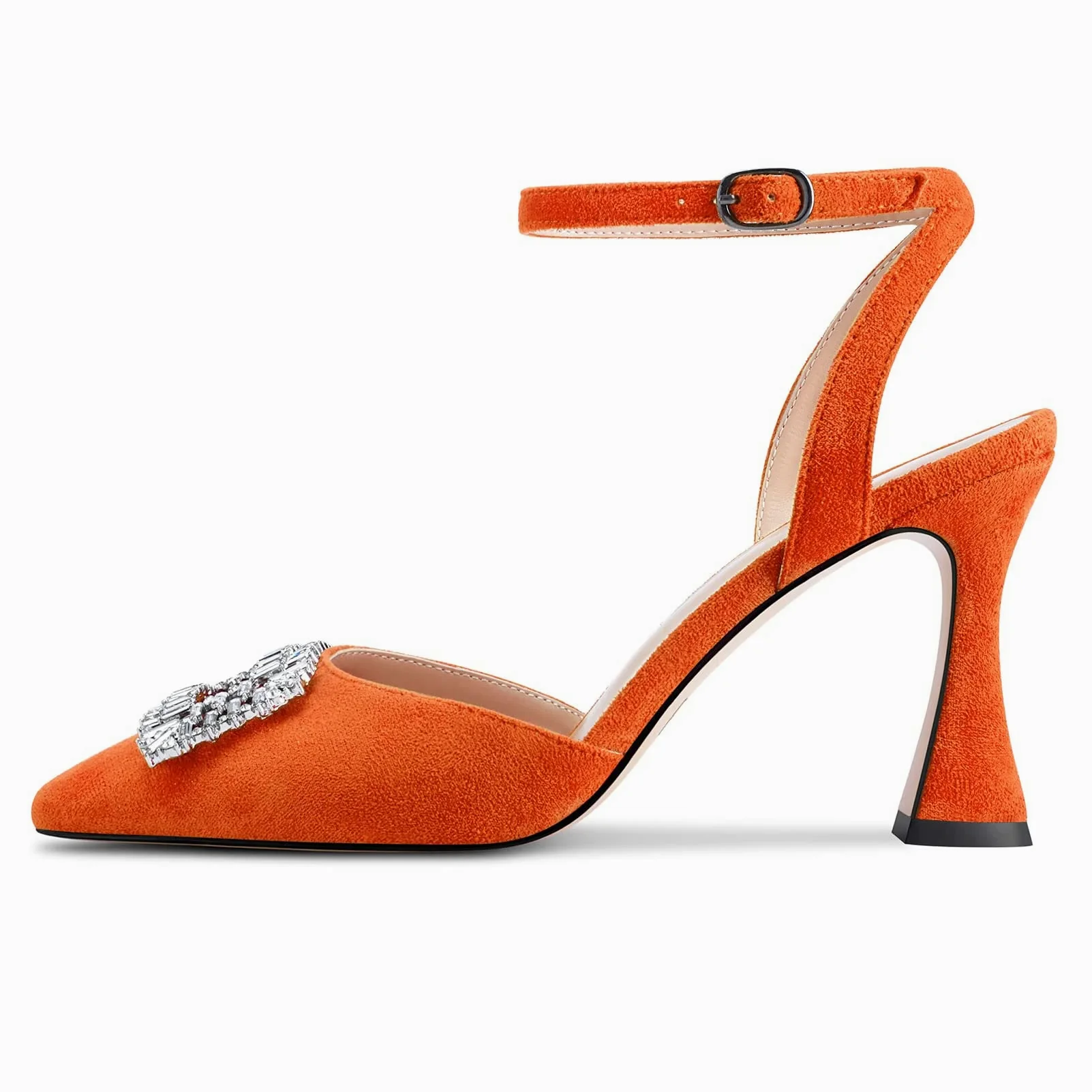 HEUIVZAR Mujer Alto High Chunky Ancho Heel Puntiaguada Punta Sandalias Correa Tobillo Diamante Cristal Cierre con Hebilla de Boda Dress Zapatos