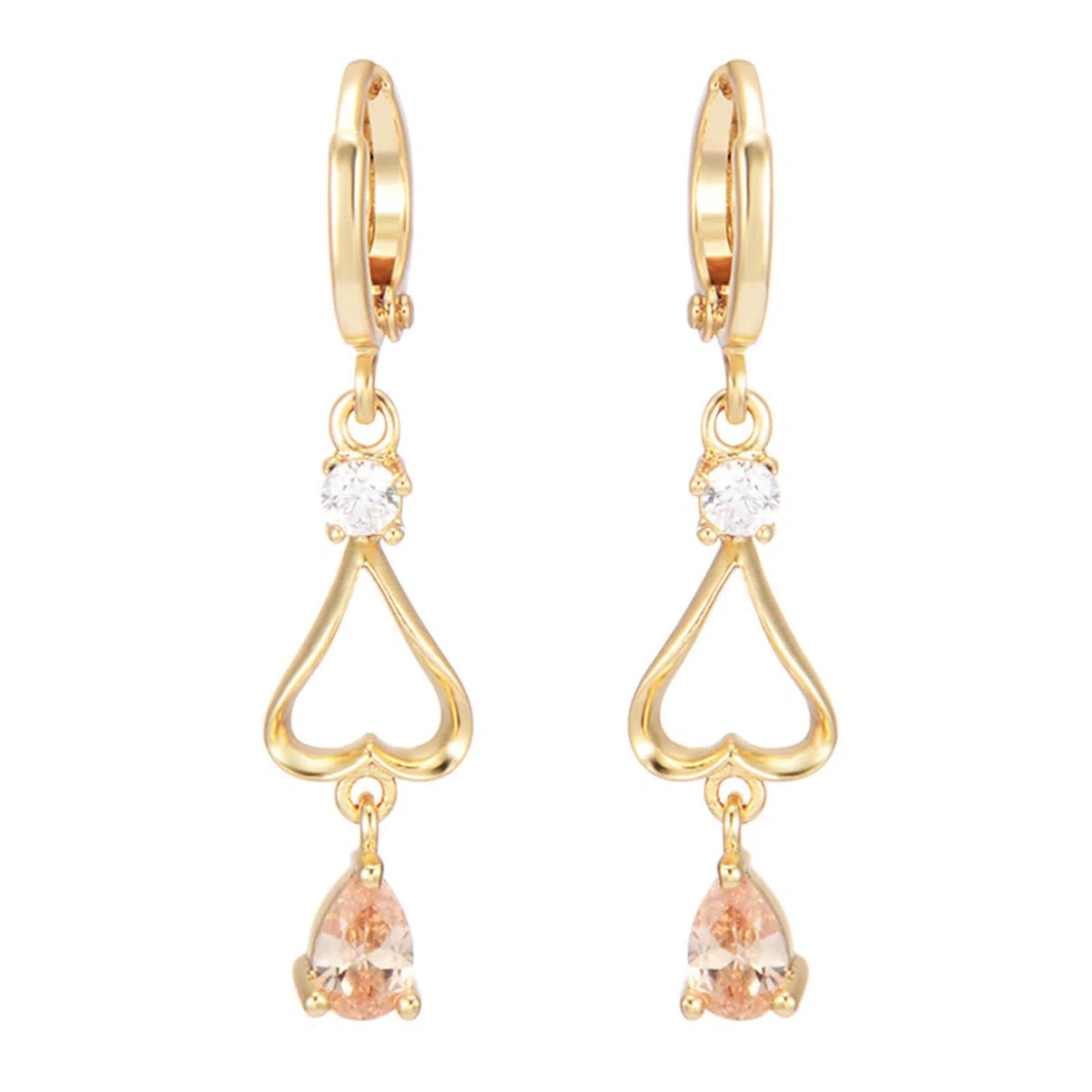 Pendientes de mujer de oro 585 de oro auténtico, pendientes largos de aro con corazón hueco con gotas de agua, moissanita, pendientes de boda para mujer, oro amarillo