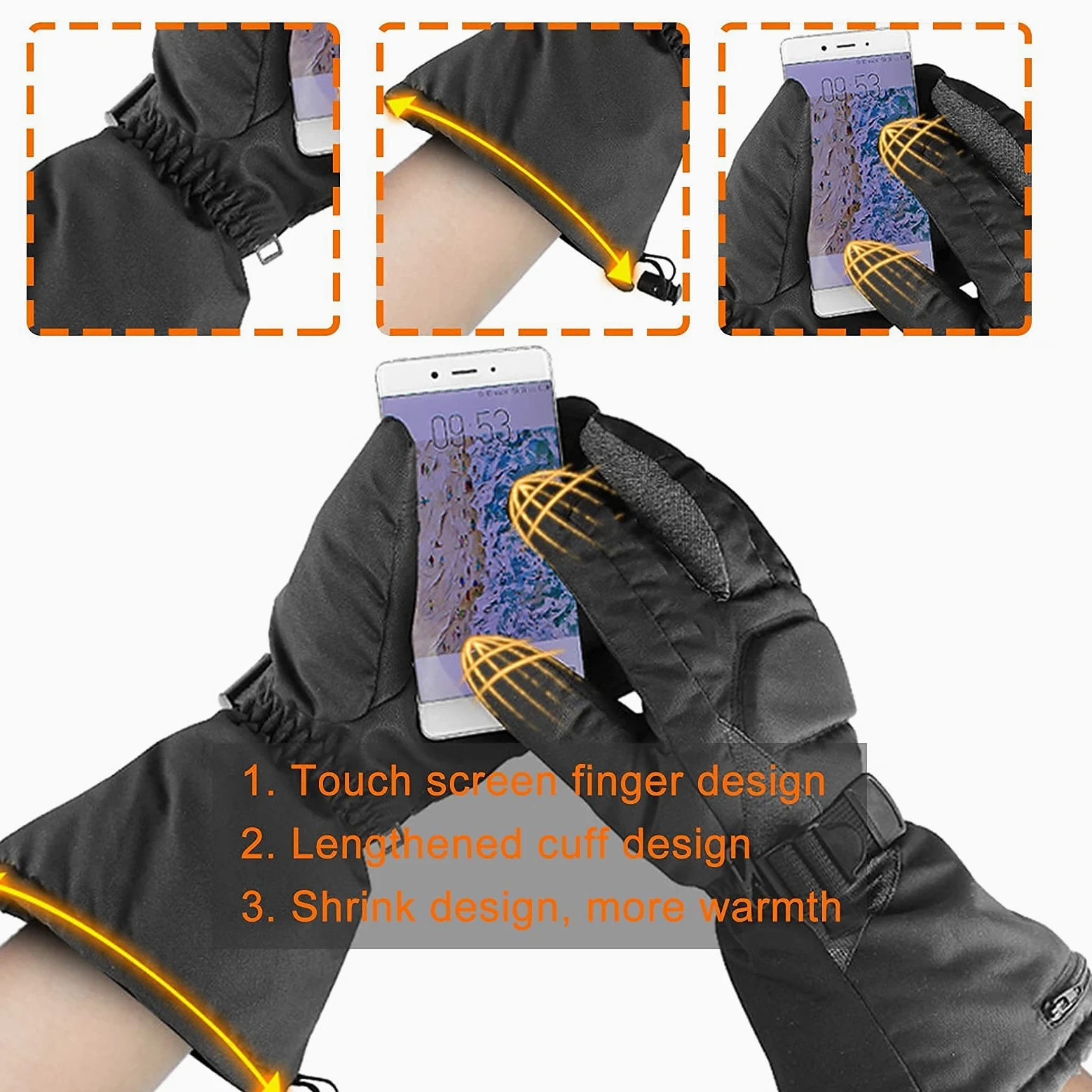 Senderismo Esquí Guantes calefactores Inteligentes, Guantes térmicos para Invierno al Aire Libre con Pilas, Calentadores de Manos Calientes 3 Niveles de Calentamiento, para Hombres