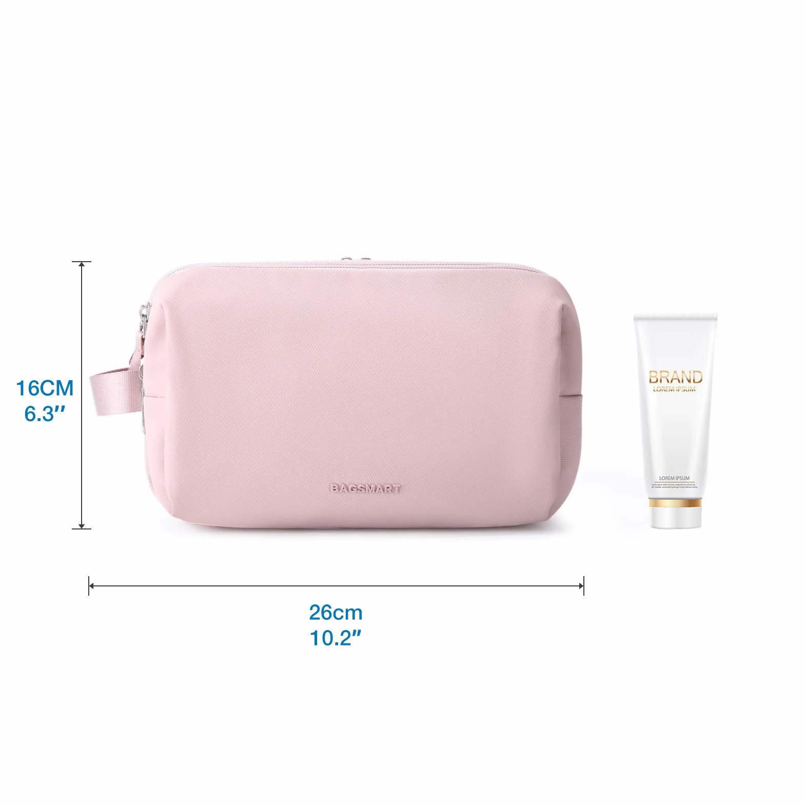 BAGSMART Neceser para Viaje Hombres y Mujer, Neceser Maquillaje Impermeable con Doble Cremallera, Bolsa de Afeitar, Gran Espacio de Almacenamiento, 5 L, Rosa, M