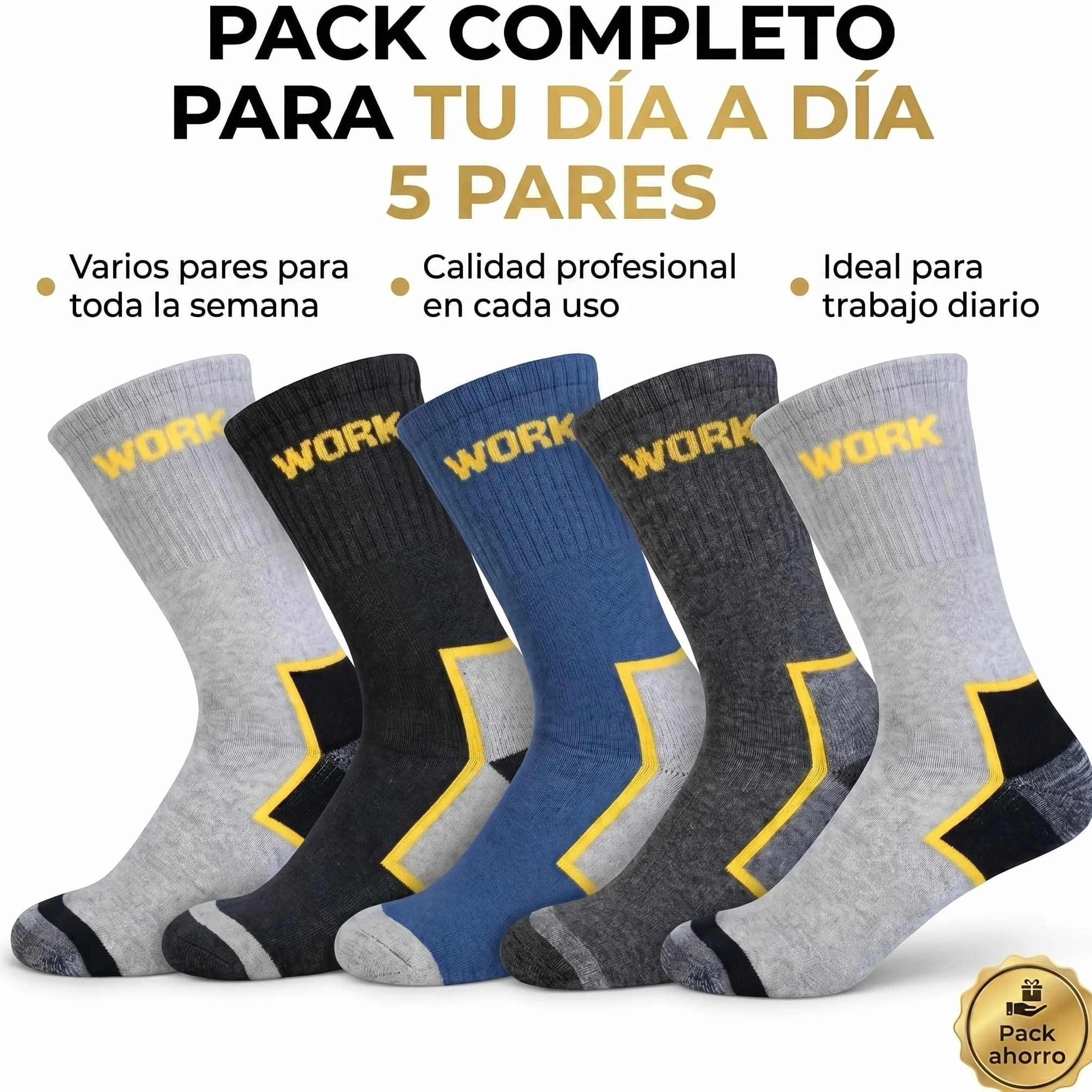 Calcetines Trabajo Hombre Reforzados, Calcetines con Base Acolchado para largas jornadas, Algodón con Talón y Punta Reforzados, Surtido, Calcetines Work Interior Suave y Transpirables.