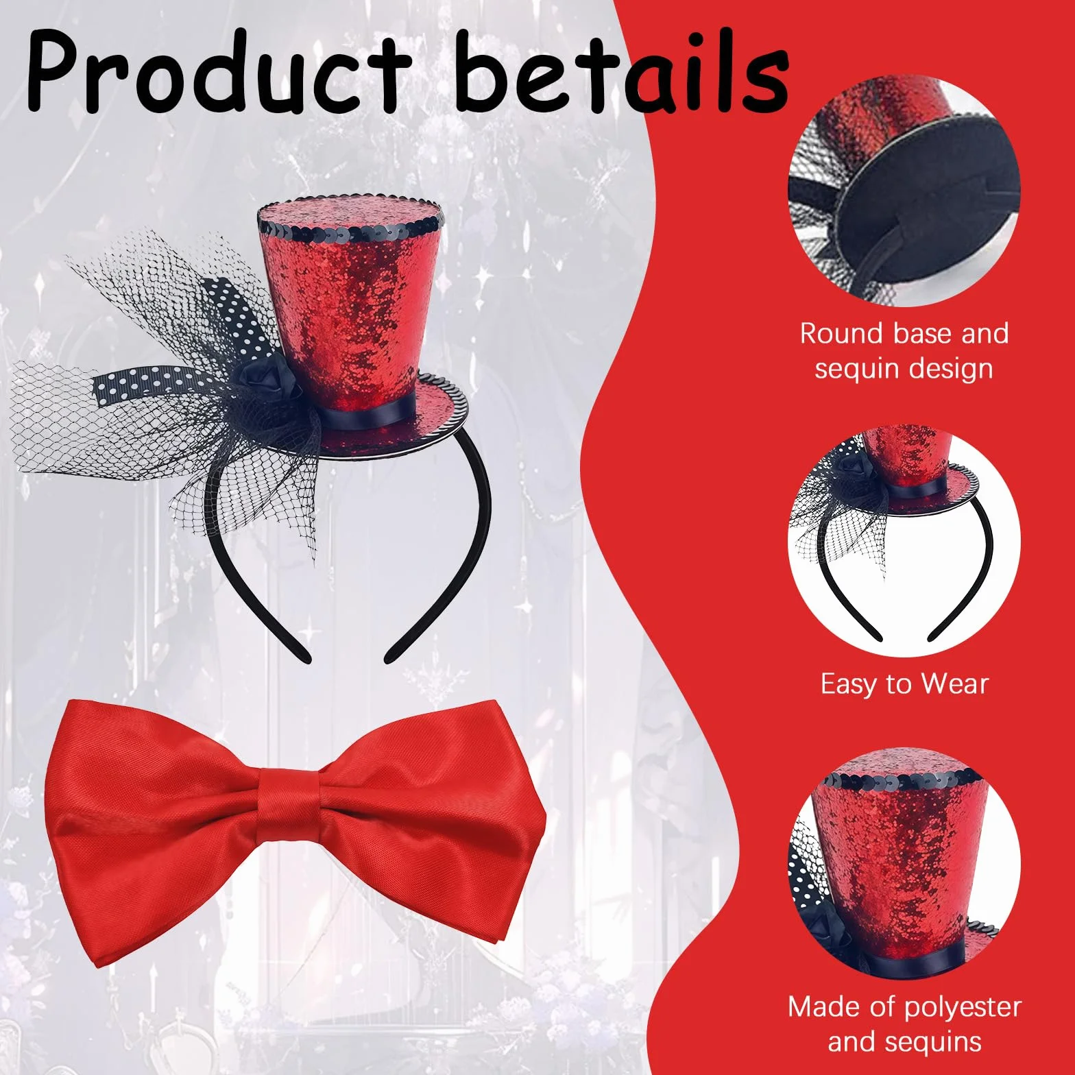 Mini sombrero de fiesta con banda para el cabello, adorno brillante de 19x8 cm, ideal para disfraces de Halloween, bodas y eventos retro, accesorio elegante para mujeres