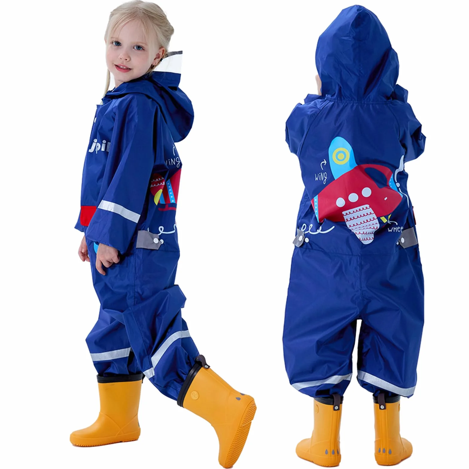 Traje de Lluvia Niños Niñas Chubasquero de Una Pieza Niños Mono Impermeable Lindo Dibujo Poncho de Lluvia Ligero Traje de Barro Unisex Ropa de Lluvia 1-10 Años