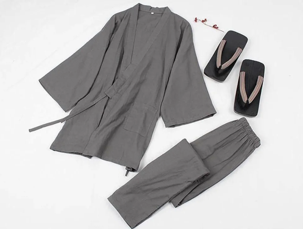 Fendawn Strive Clásica elegante estilo japonés hombres algodón albornoz pijamas Kimono ropa casual