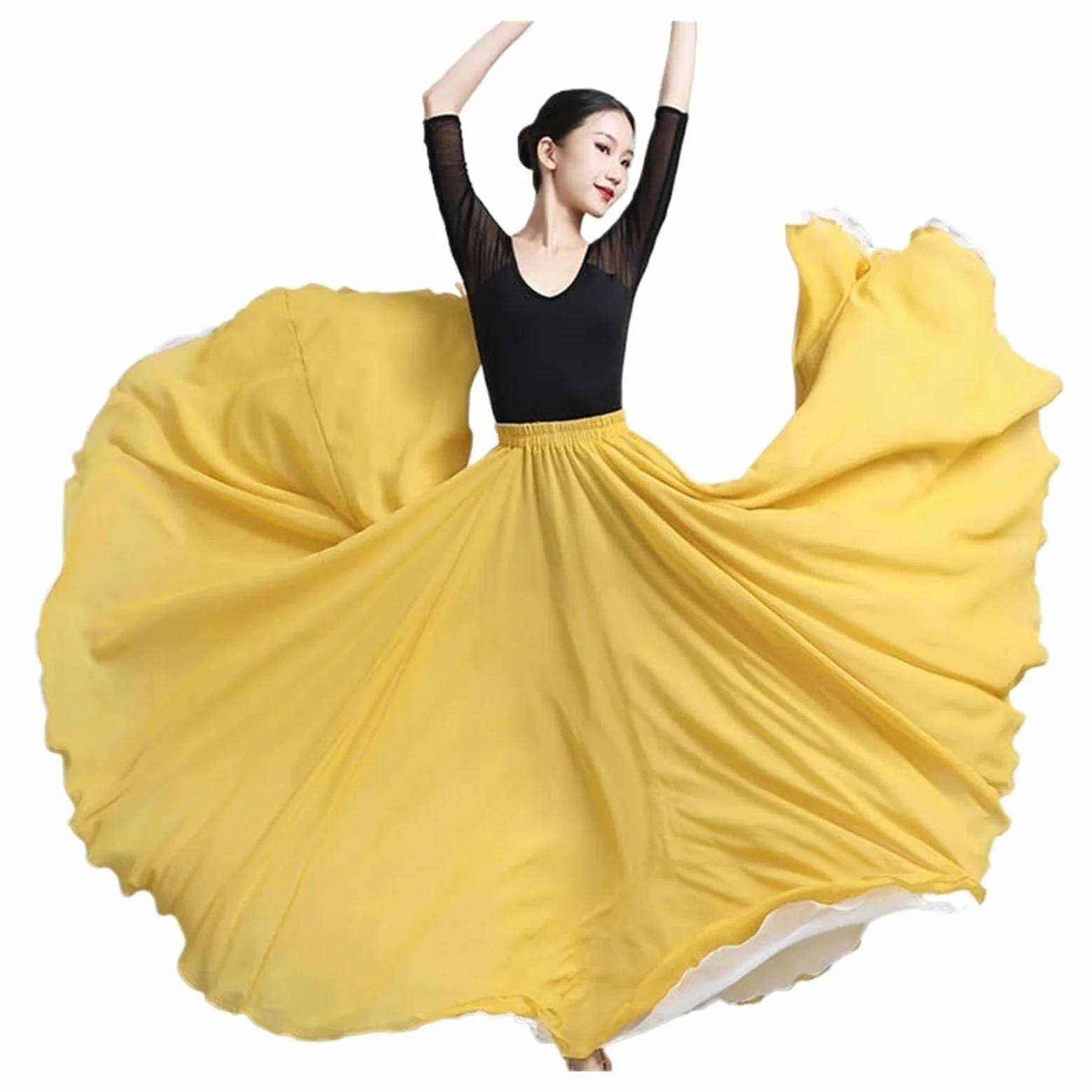 Falda Danza del Vientre Falda larga de gasa de doble cara for mujer, con vuelo amplio, 540/720 grados, for danza clásica, disfraz de danza del vientre, for actuaciones en el escenario(2 540 Degree,90c