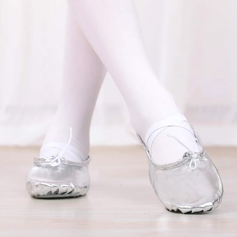 MNSSRN-MM Zapatos de Baile de la PU de los nuevos niños del Estilo, Transpirable, de Moda y Brillante Suavemente único Escenario de Funcionamiento del Ballet Zapatos de la práctica Cuerpo,Plata,26