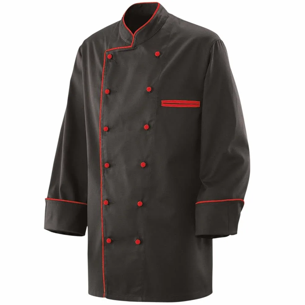 Exner 207 - Chaqueta de cocinero (manga larga, con ribete), color negro, rojo, XXXXXL