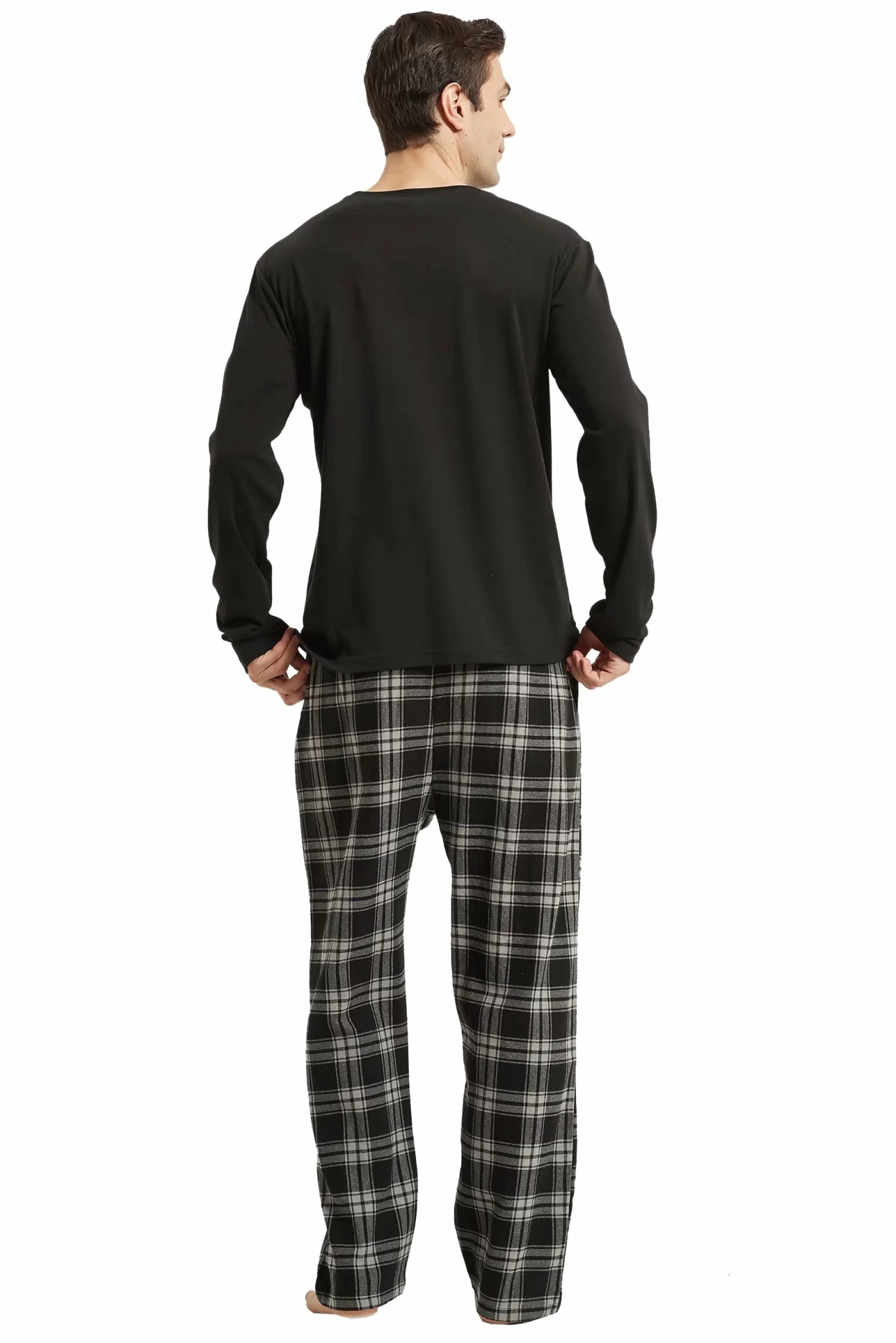 Amaxer Pijama de Dos Piezas Hombre, Conjunto de Pijama de Franela, Ropa de Dormir, Camiseta de Manga Larga con Bolsillos, Pantalones de Pijama con cordón