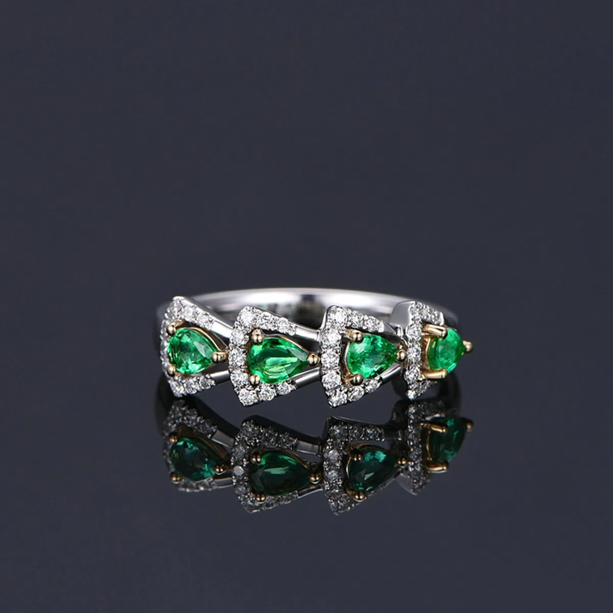 Alianzas de boda de platino 950 individuales para mujer, anillo de compromiso, triángulo con gotas de 0,5 quilates de esmeralda y moissanita, 0,2 ct, talla 47-65