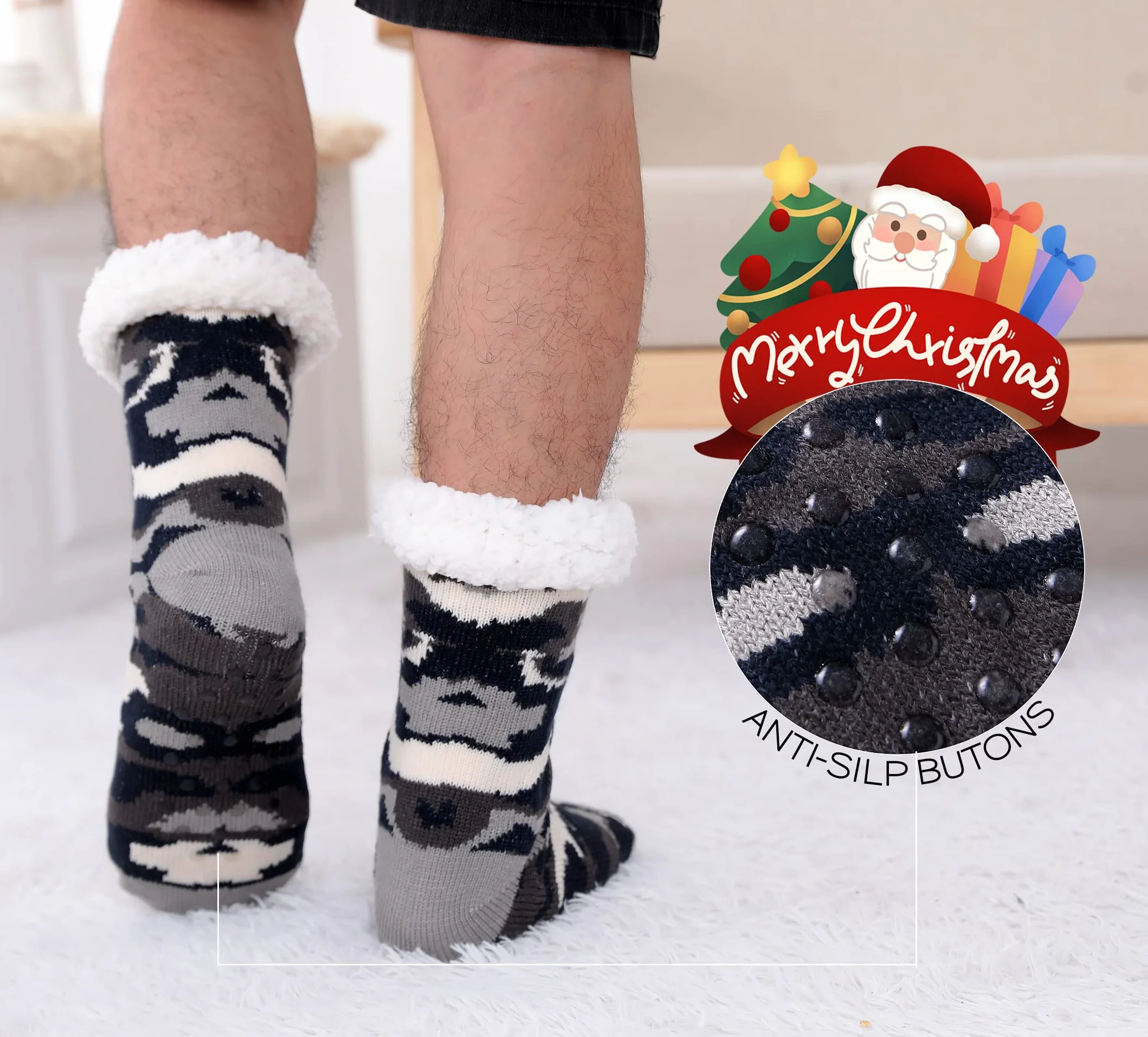 Hombre Navidad Calcetines Invierno Gruesos EU 38-46,Calentar Pantuflas de Estar,Por Casa Super Suaves Cómodos Calcetines Antideslizante