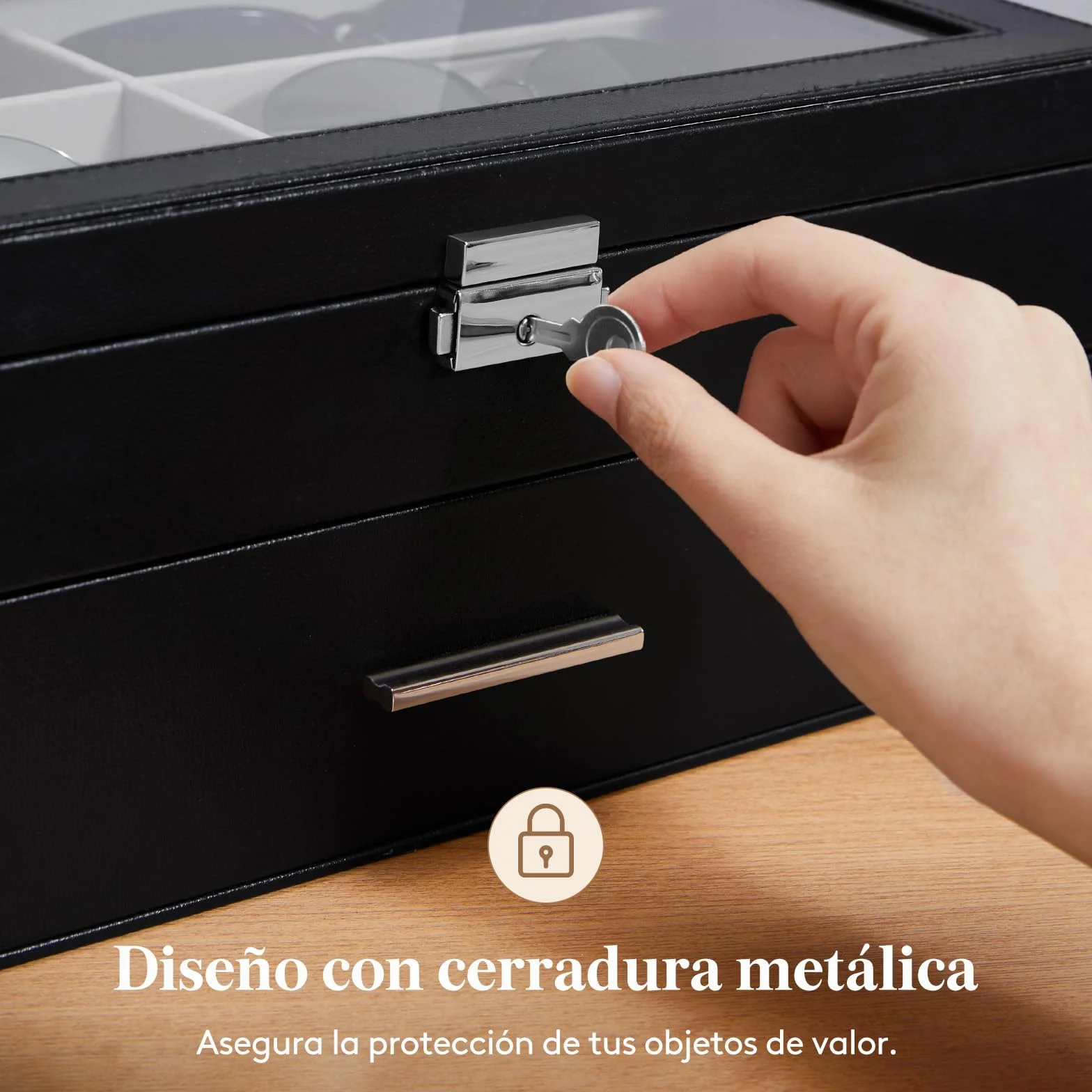 Lifewit Organizador Gafas de Sol, Expositor Gafas, Caja Relojes con Tapa de Cristal, Joyero Hombres para Llaves, Tarjeteros, Anillos, Broches, Regalos Hombre y Mujer, 35 x 21cm, Negro