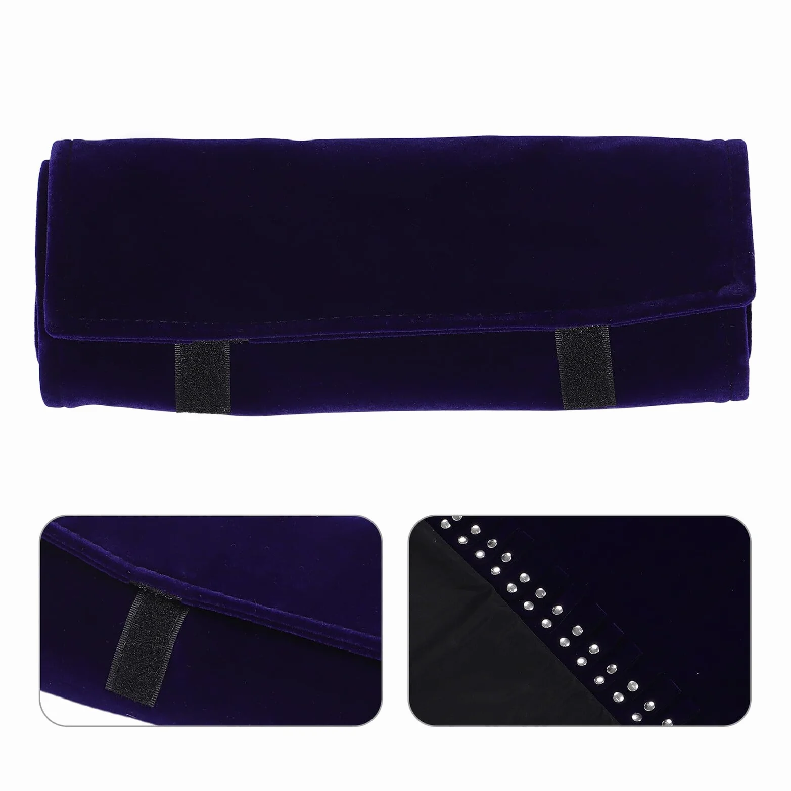 SUPVOX Estuche Organizador de Joyas de Viaje Azul Oscuro de Terciopelo Rollo Porta Collares Antienredos Compacto para Collares Anillos Pendientes y Pulseras Bolsa Enrollable Segura y
