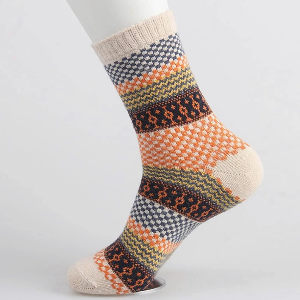 5 Pares/Lote Hombres Calcetines Invierno Grueso cálido Raya Calcetines de Lana Calcetines Casuales de Calcetines de Macho (Color: 5 Pares Tamaño: Un tamaño)