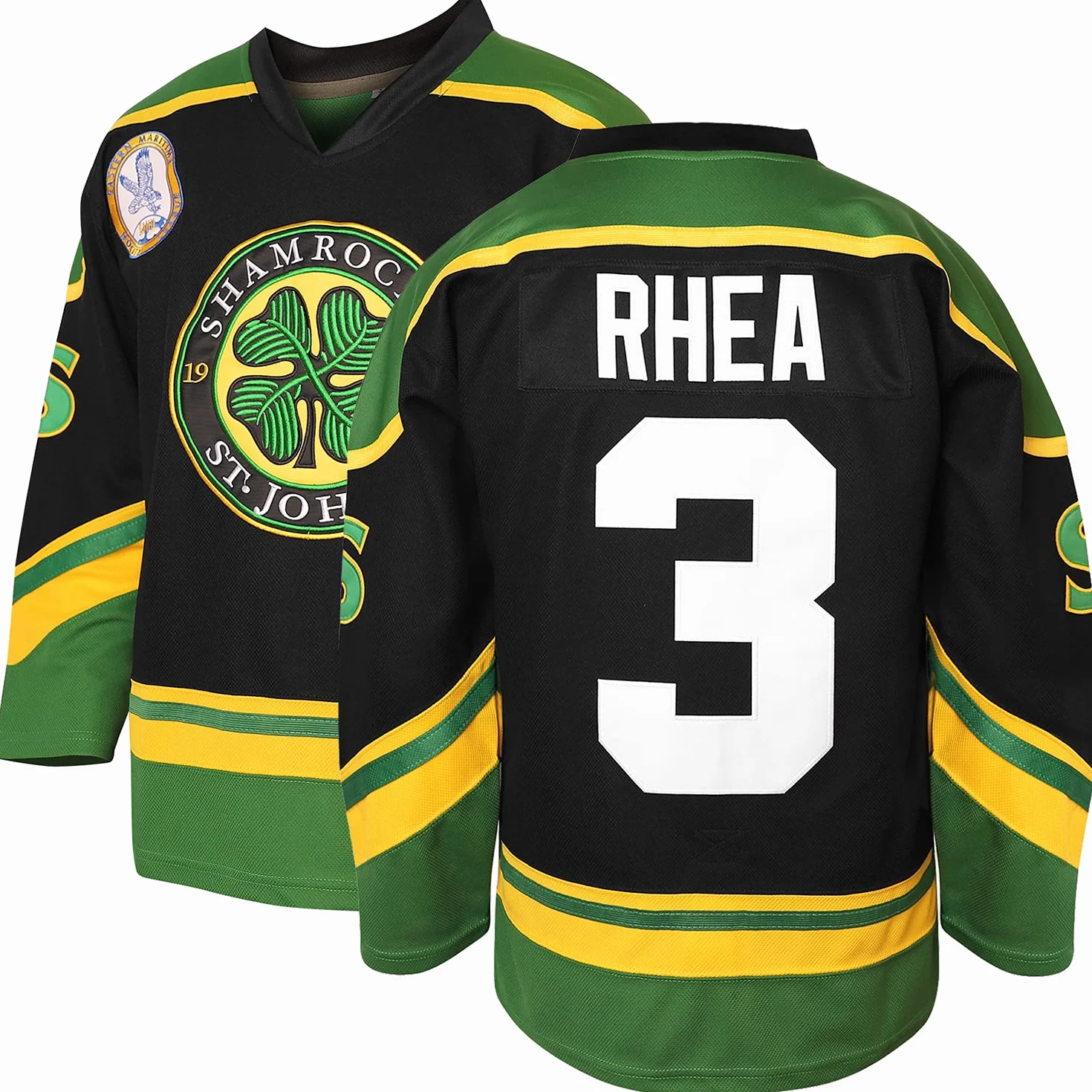 3 Ross The Boss Rhea ST John's Shamrocks - Jersey de hockey con parche EMHL, color blanco y verde