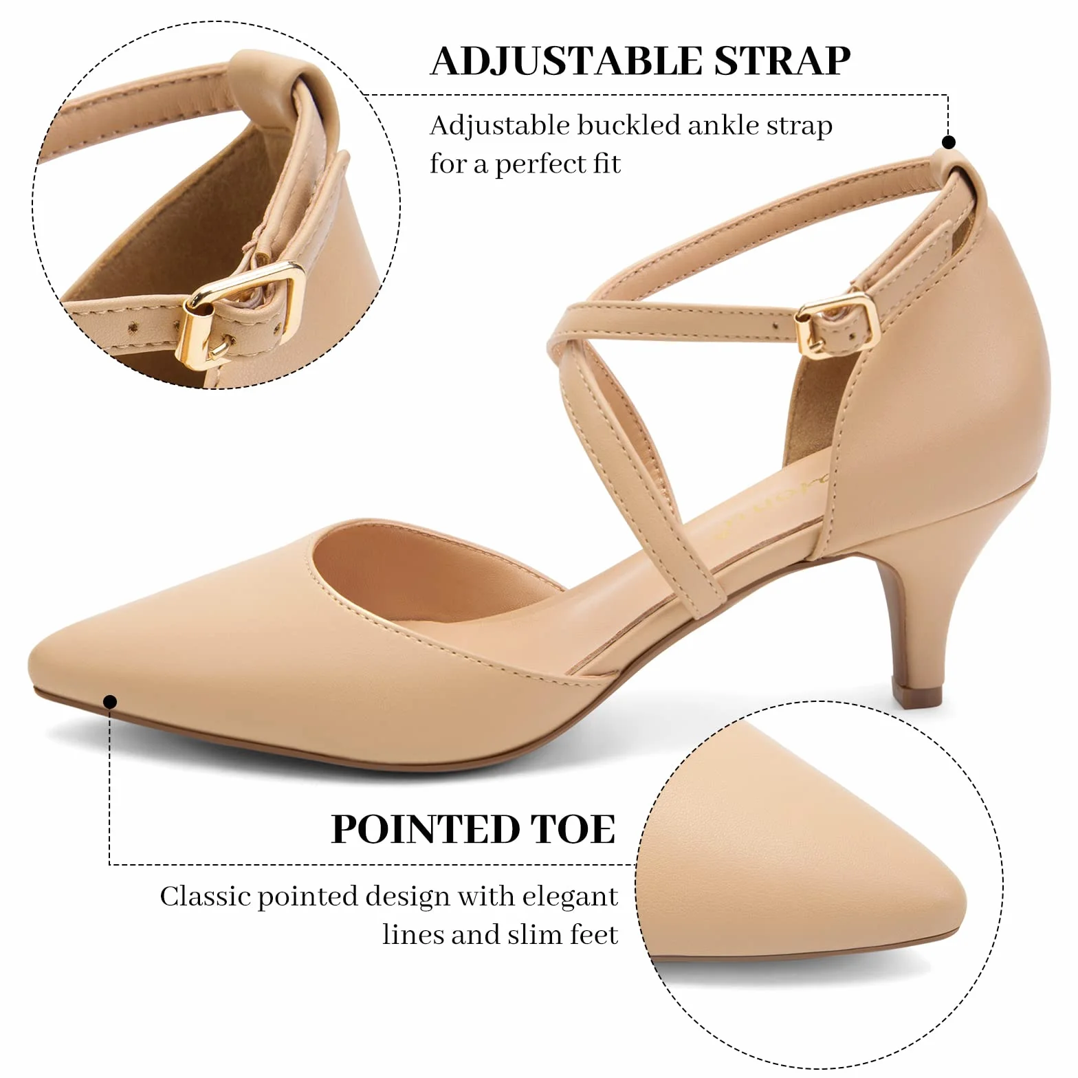 Greatonu Mujer Zapatos de Tacón Kitten Heel Tiras Cruzadas Puntiagudo