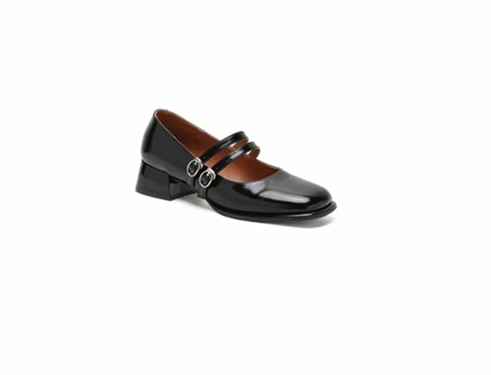 Mary Jane Zapatos Mujer Viento Colegio Retro Moda Cabeza Redonda una Palabra con un Tacón Grueso Tacón Medio Alto