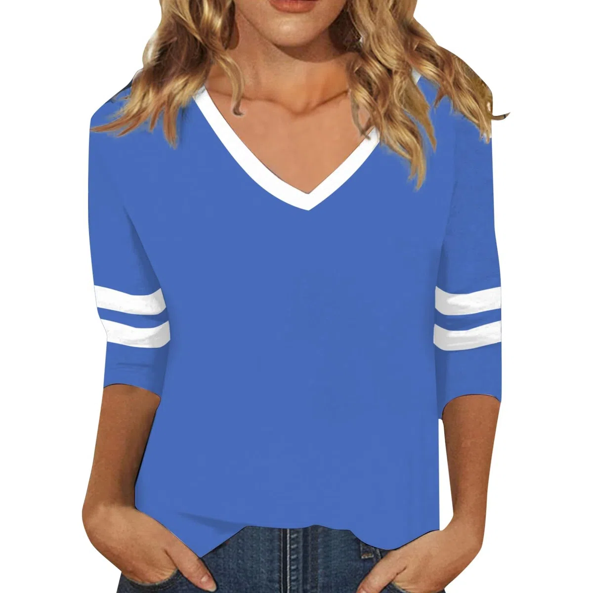 Conjunto de disfraces de rayas rojas para mujer, camiseta con cuello en V y mangas a rayas, informal, cómodo, para primavera y verano