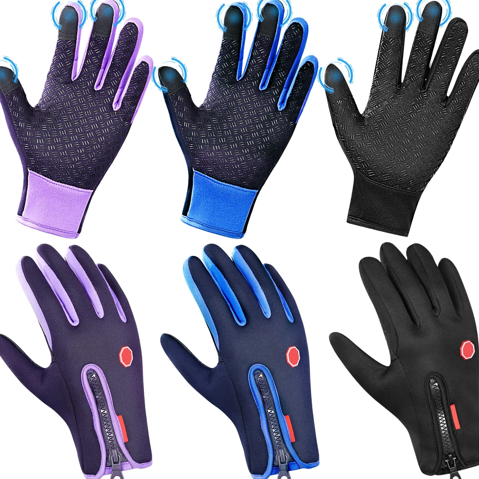3 pares de guantes de pantalla táctil de invierno al aire libre a prueba de viento guantes impermeables guantes térmicos para correr senderismo escalada para hombres y mujeres, Multicolor, Large