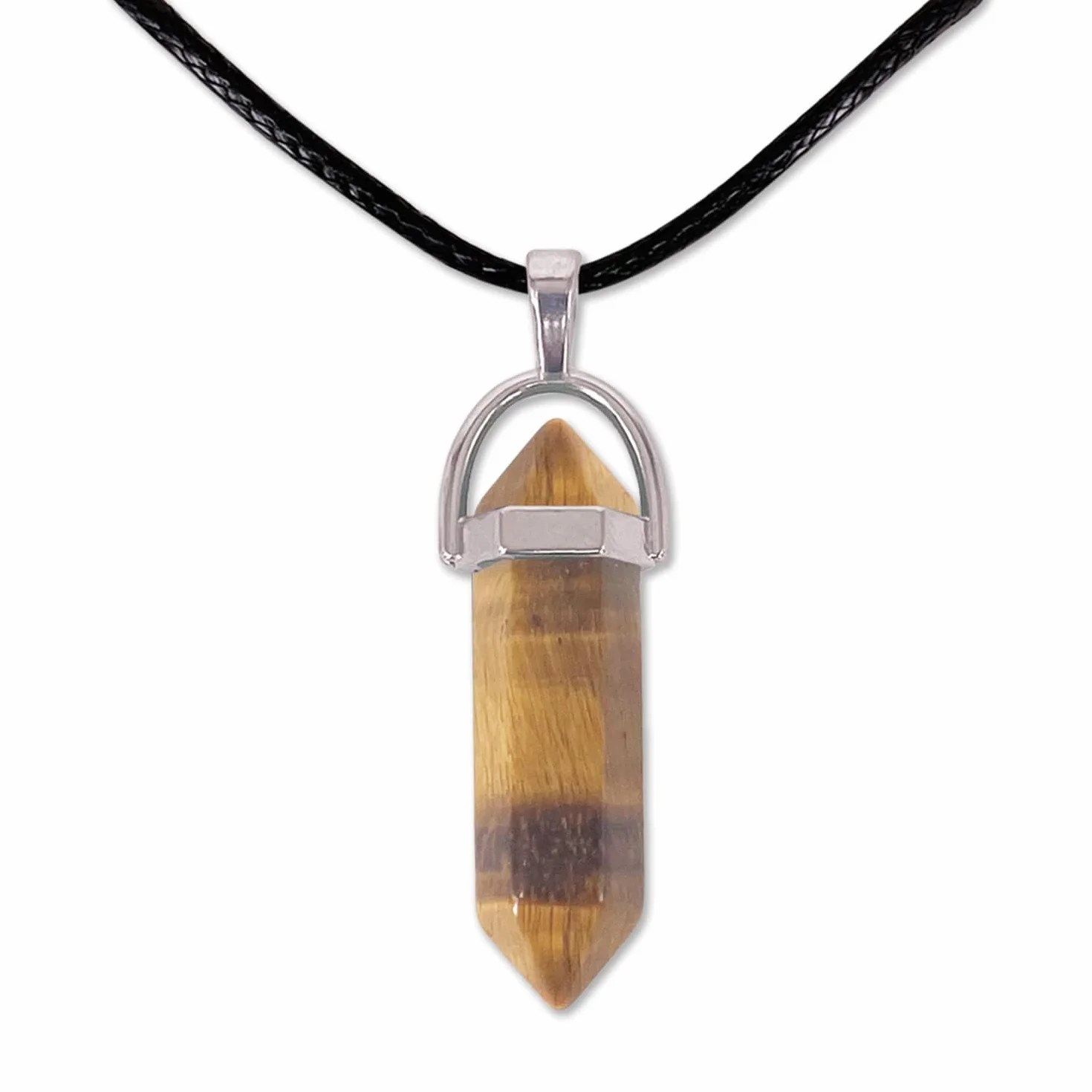Colgante de Piedra Natural Punta - Cadena de Hilo Encerado Negro 45cm - Piedras Semipreciosas